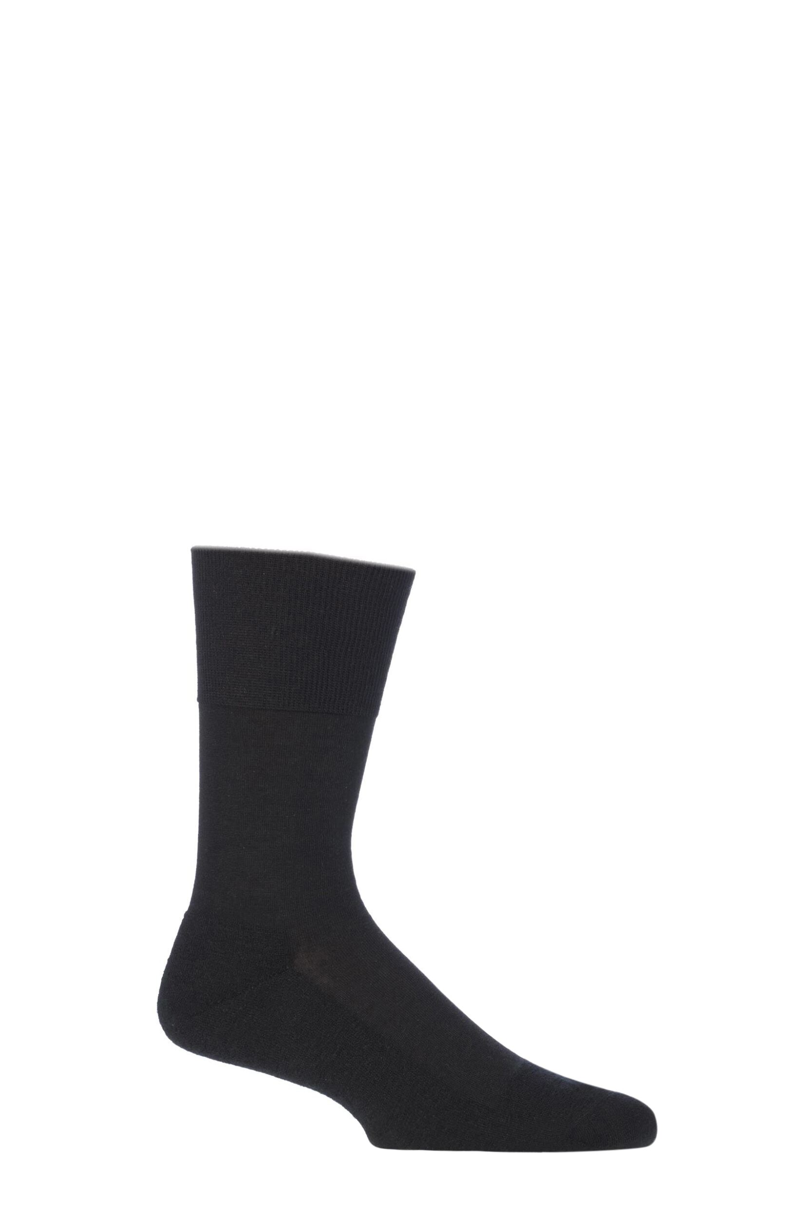 Image of Mens 1 Pair Falke Airport Plus Plain Virgin Wool and Cotton Cushioned Business Socks Black Mens