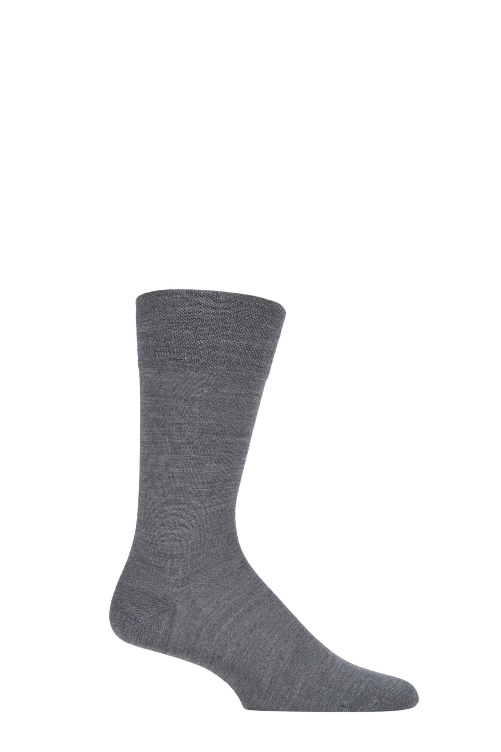1 Pair Dark Grey Sensitive Berlin Virgin Wool Left and Right Socks With Comfort Cuff Men's 5.5-8 Mens - Falke