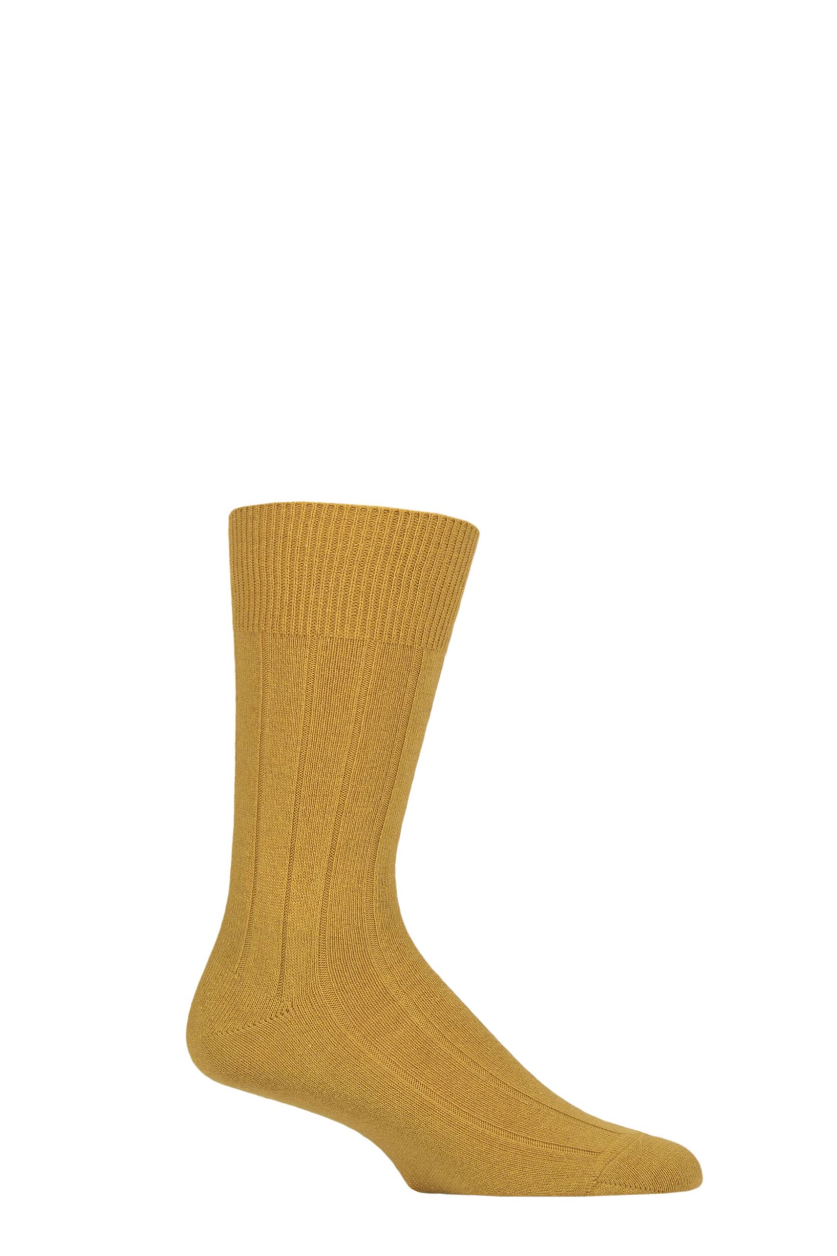 Mens 1 Pair Falke Lhasa Rib Cashmere Blend Casual Socks Brass 5.5-8 Mens