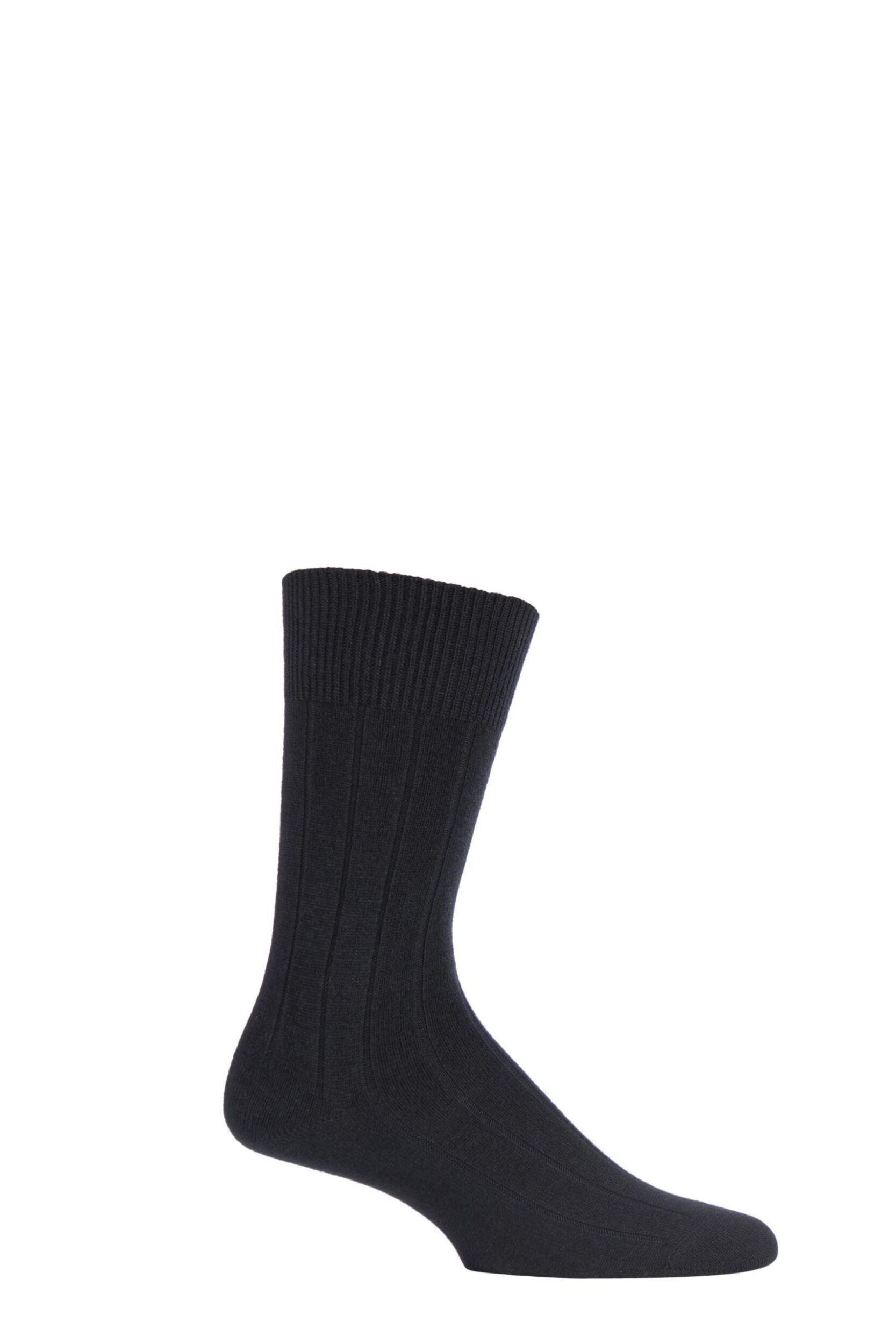 1 Pair Black Lhasa Rib Cashmere Blend Casual Socks Men's 5.5-8 Mens - Falke