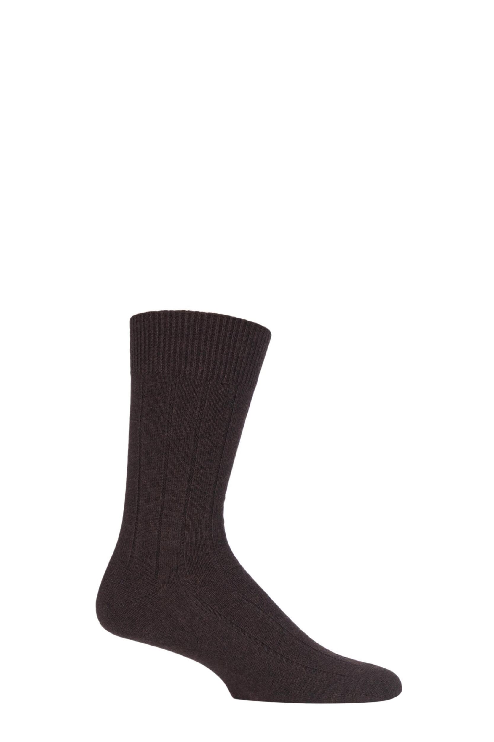 1 Pair Brown Lhasa Rib Cashmere Blend Casual Socks Men's 8.5-11 Mens - Falke