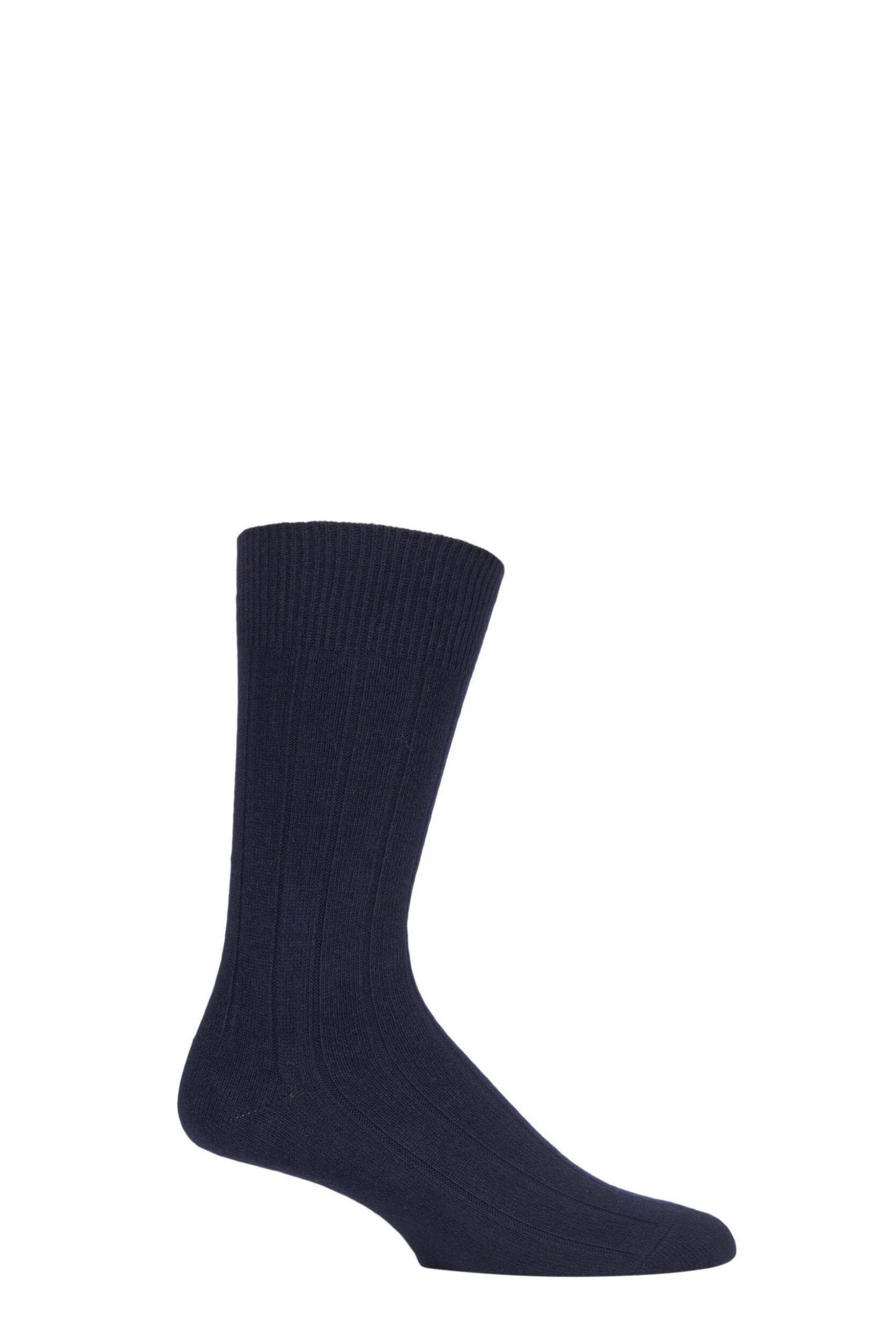 1 Pair Dark Navy Lhasa Rib Cashmere Blend Casual Socks Men's 11.5-14 Mens - Falke