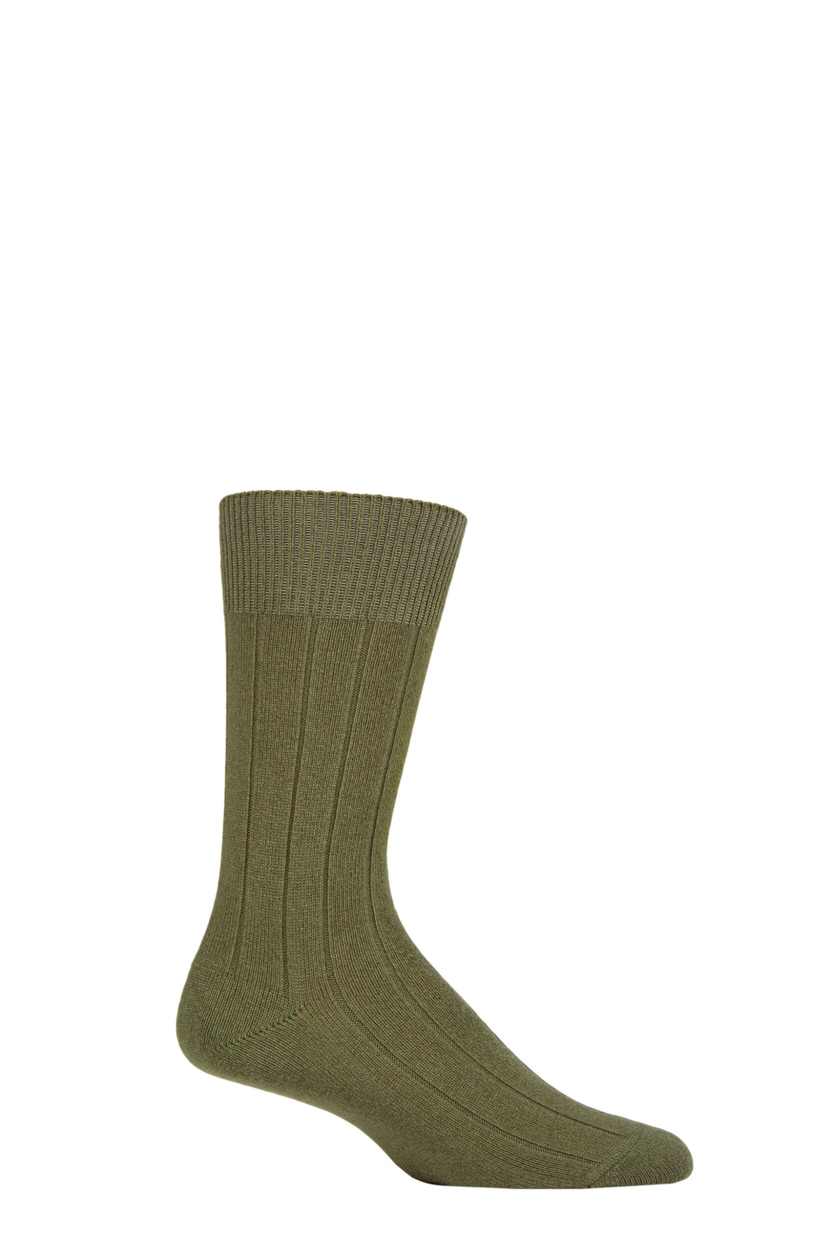 Mens 1 Pair Falke Lhasa Rib Cashmere Blend Casual Socks Green 5.5-8 Mens