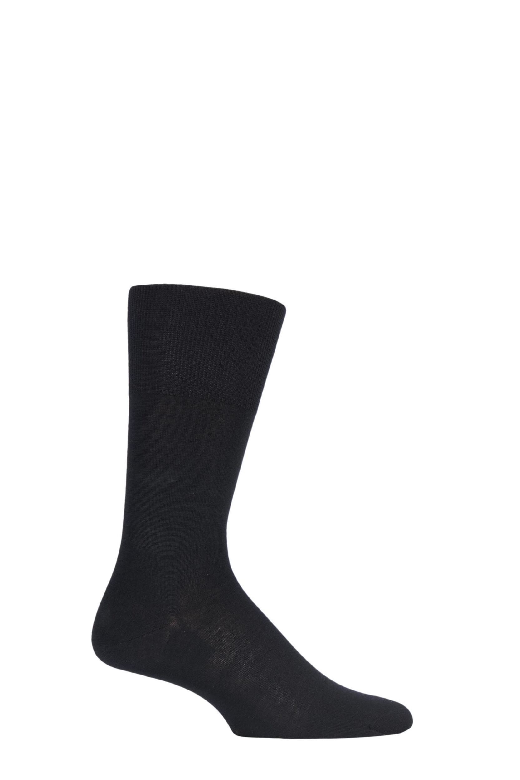 1 Pair Black Airport Plain Virgin Wool and Cotton Business Socks Men's 13-14.5 Mens - Falke