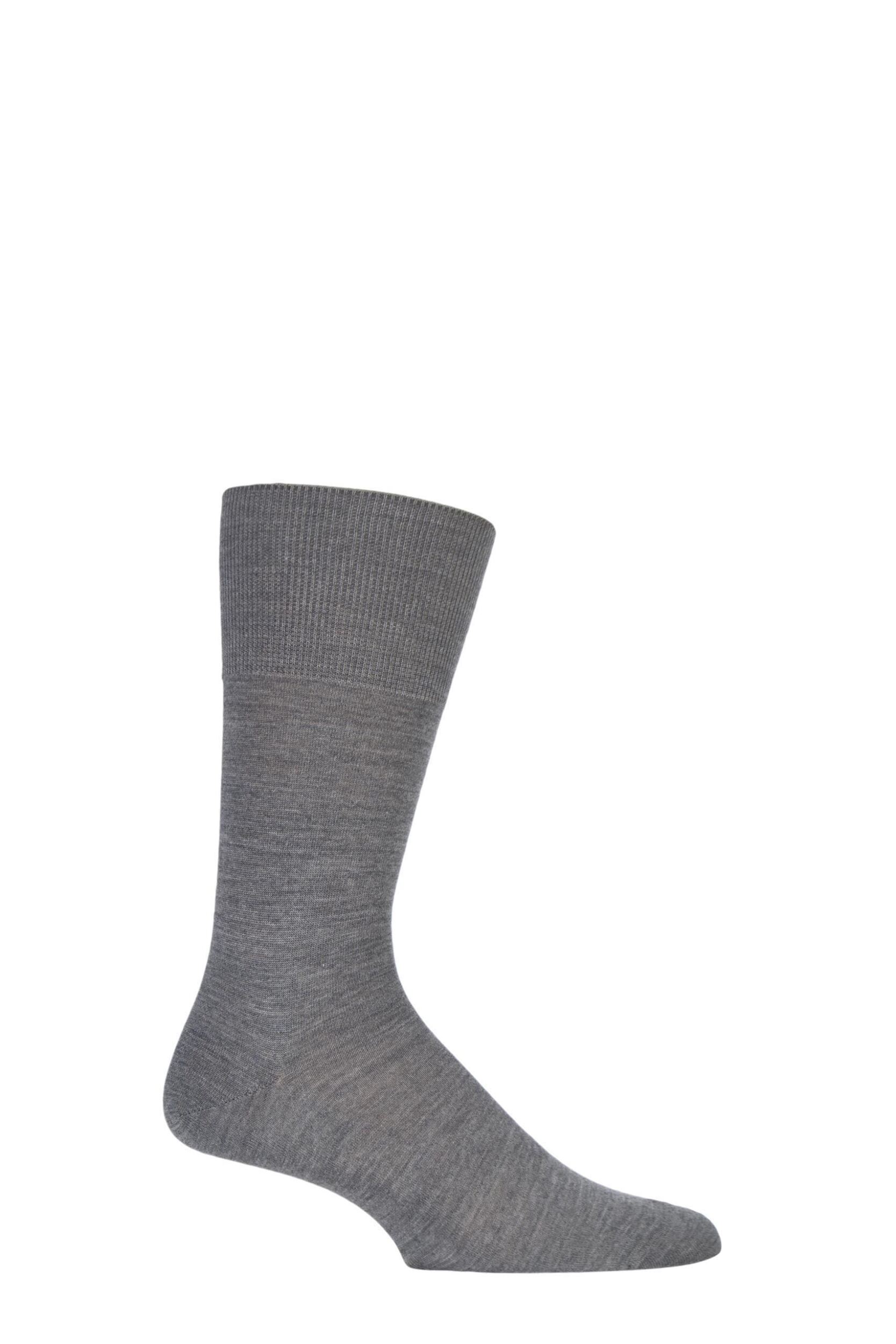 1 Pair Dark Grey Melange Airport Plain Virgin Wool and Cotton Business Socks Men's 7-8 Mens - Falke