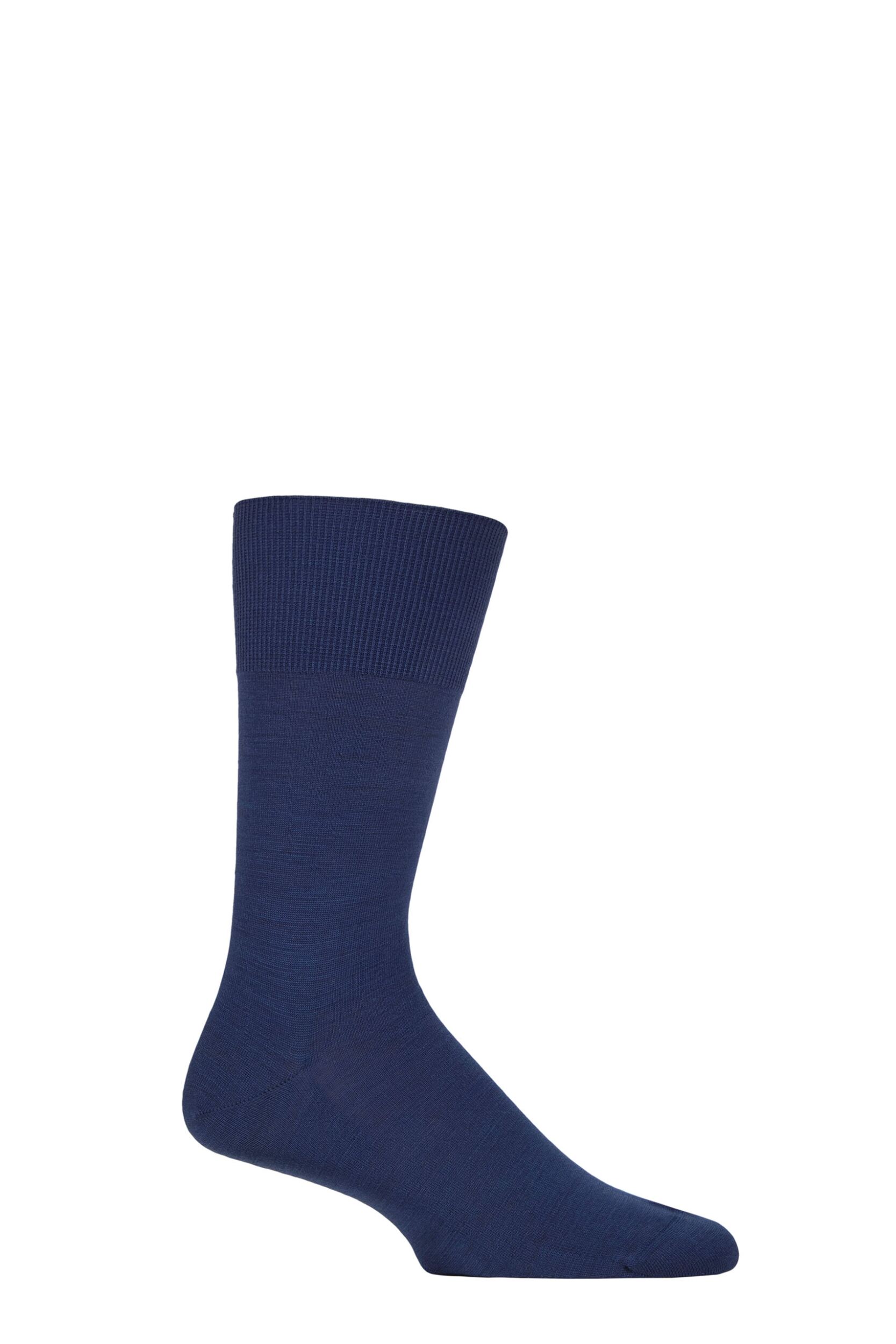 Image of Mens 1 Pair Falke Airport Plain Virgin Wool and Cotton Business Socks Royal Blue Mens