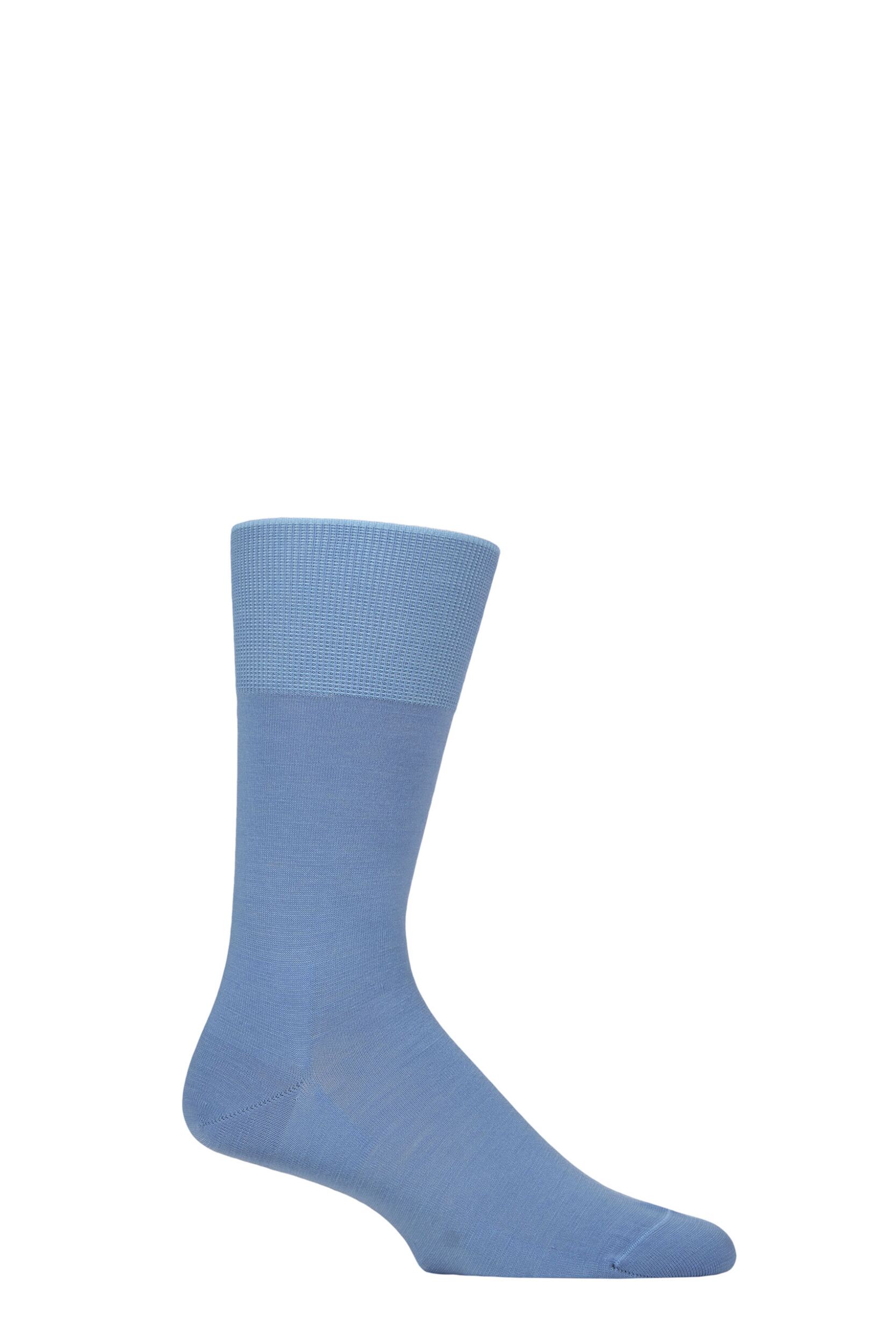 Mens 1 Pair Falke Airport Plain Virgin Wool and Cotton Business Socks Cornflower Blue 10-11 Mens