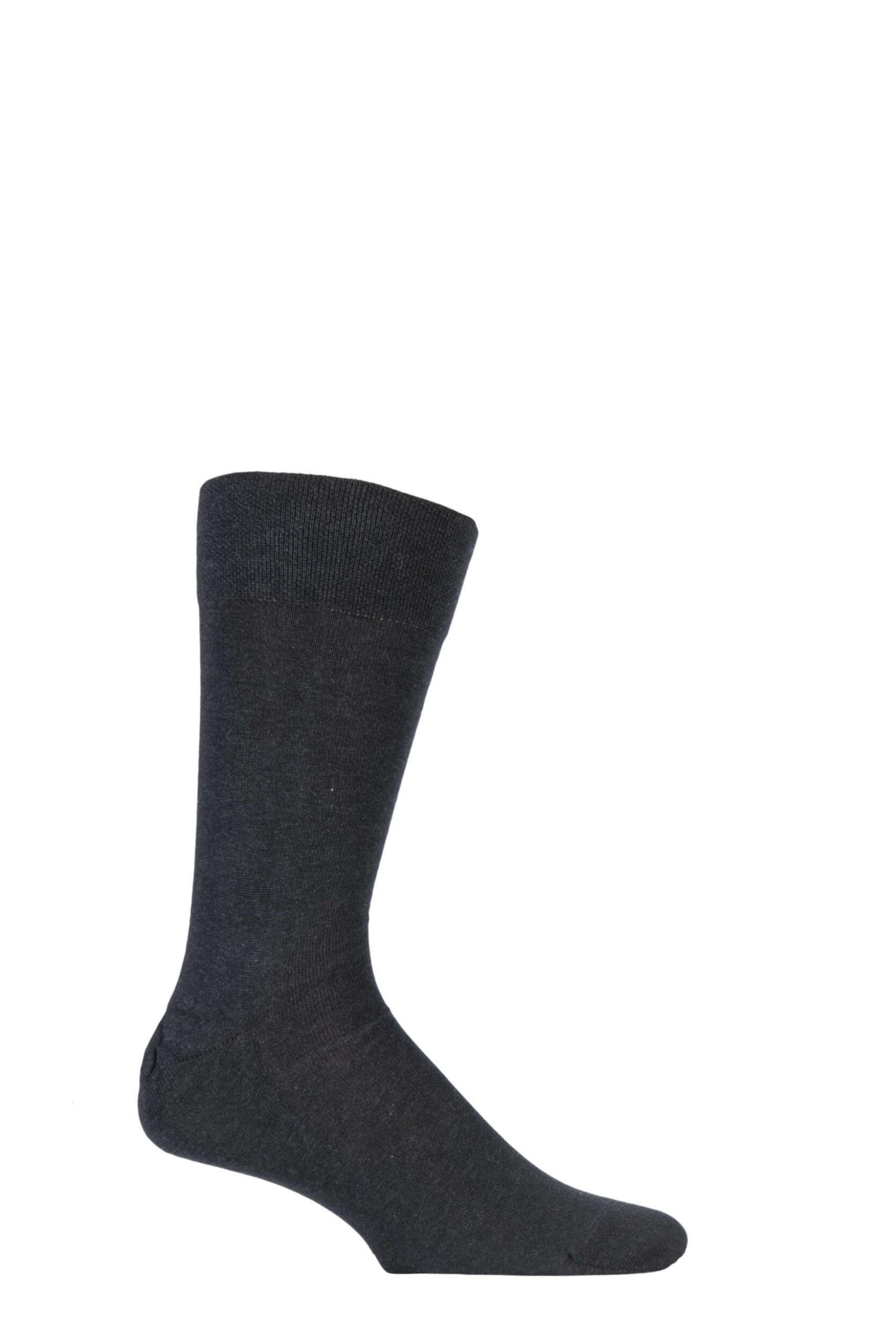 Image of 1 Pair Anthracite Melange Sensitive London Cotton Left and Right Socks With Comfort Mens - Falke