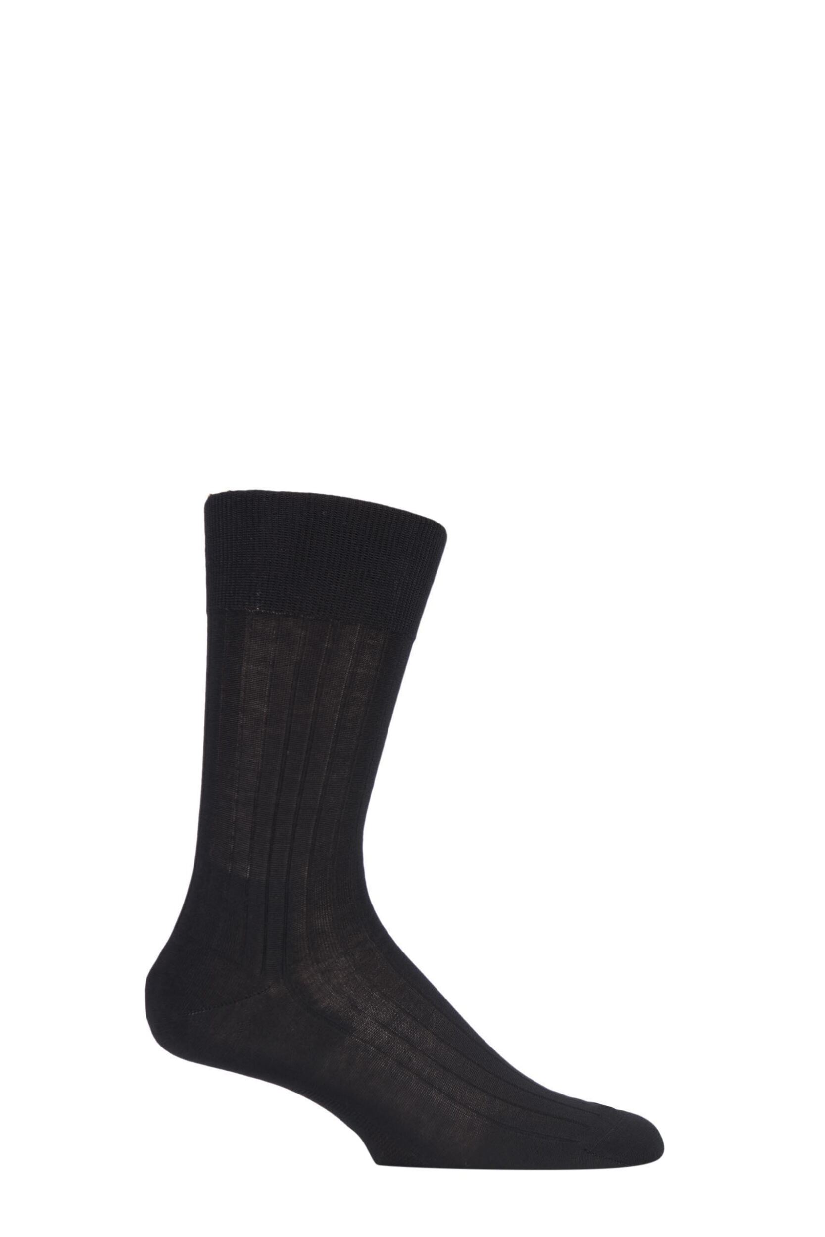 1 Pair Black Milano Rib 97% Fil d'Ecosse Cotton Socks Men's 10-11 Mens - Falke