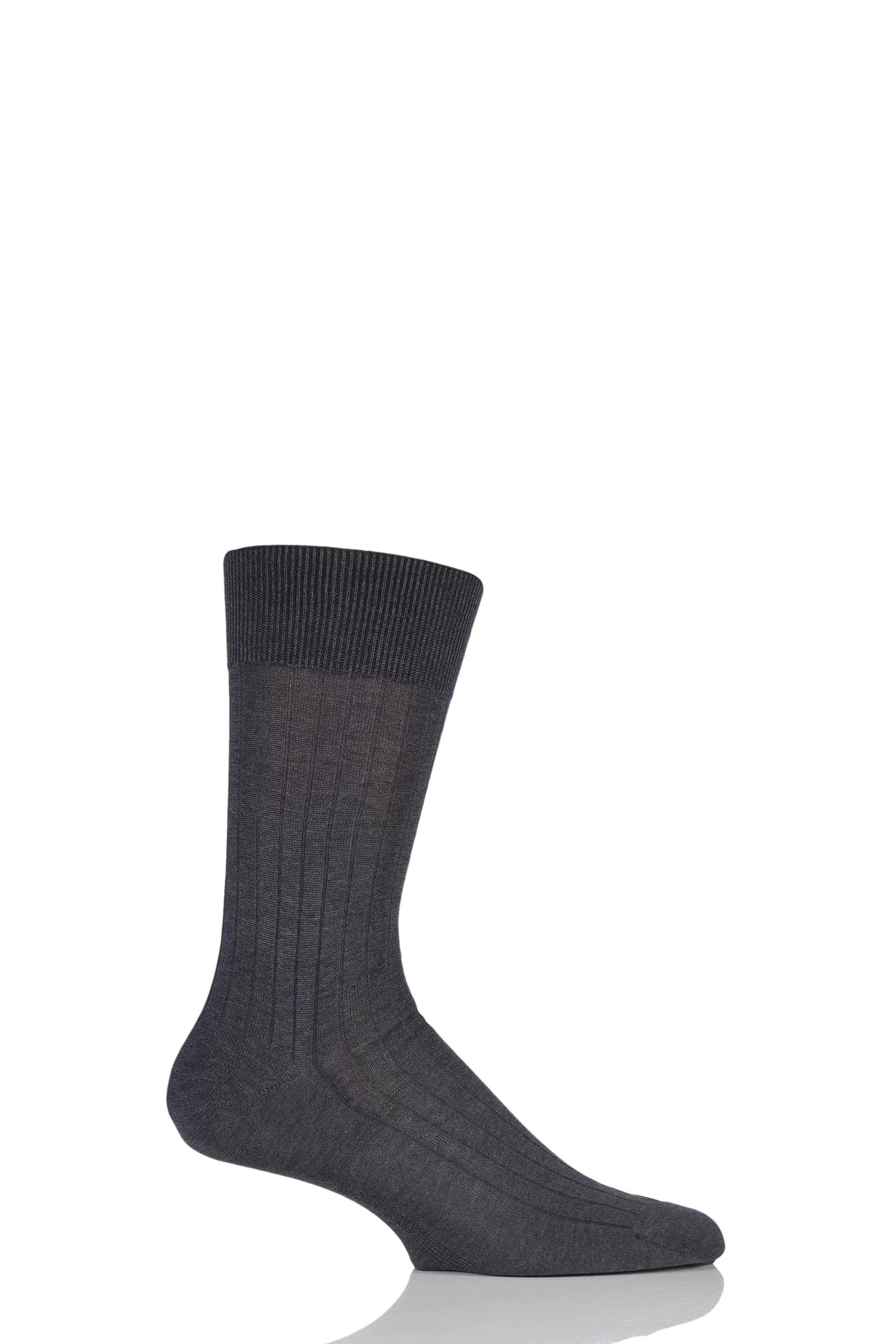 1 Pair Anthracite Melange Milano Rib 97% Fil d'Ecosse Cotton Socks Men's 8.5-9.5 Mens - Falke