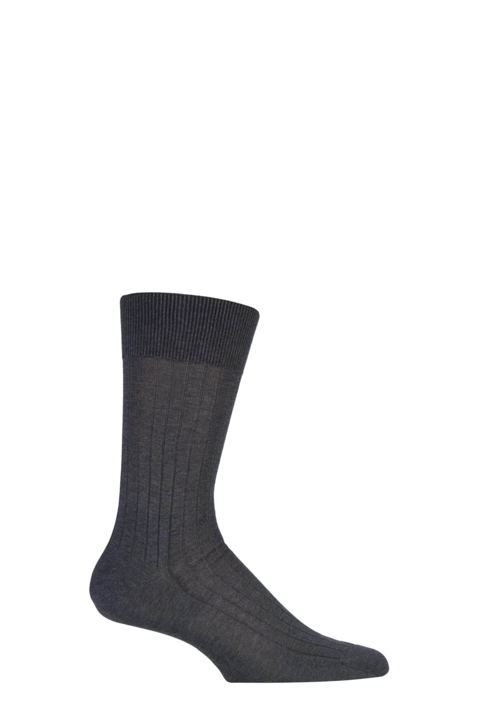 1 Pair Anthracite Melange Milano Rib 97% Fil d'Ecosse Cotton Socks Men's 7-8 Mens - Falke