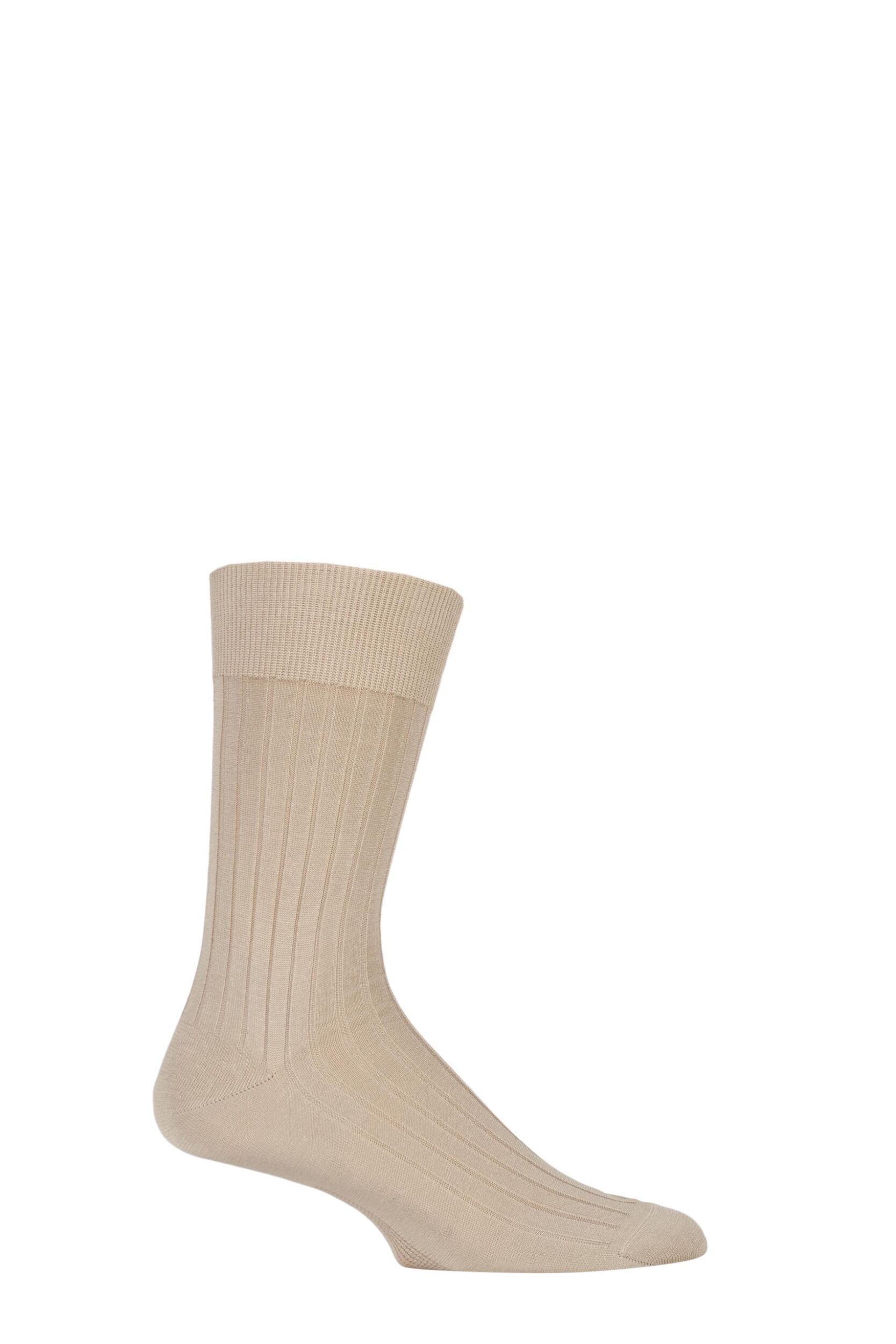 1 Pair Sand Milano Rib 97% Fil d'Ecosse Cotton Socks Men's 7-8 Mens - Falke