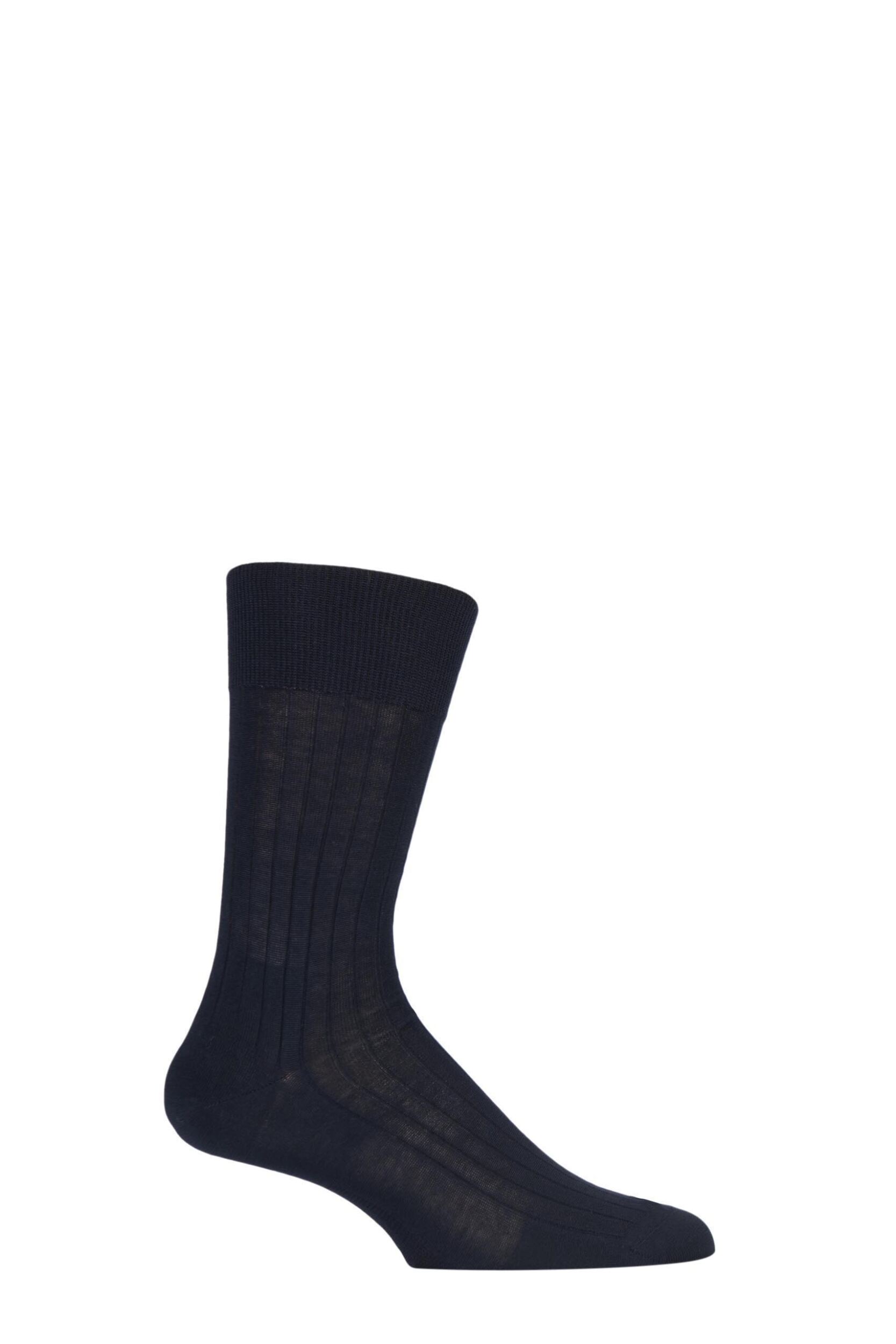 1 Pair Dark Navy Milano Rib 97% Fil d'Ecosse Cotton Socks Men's 8.5-9.5 Mens - Falke