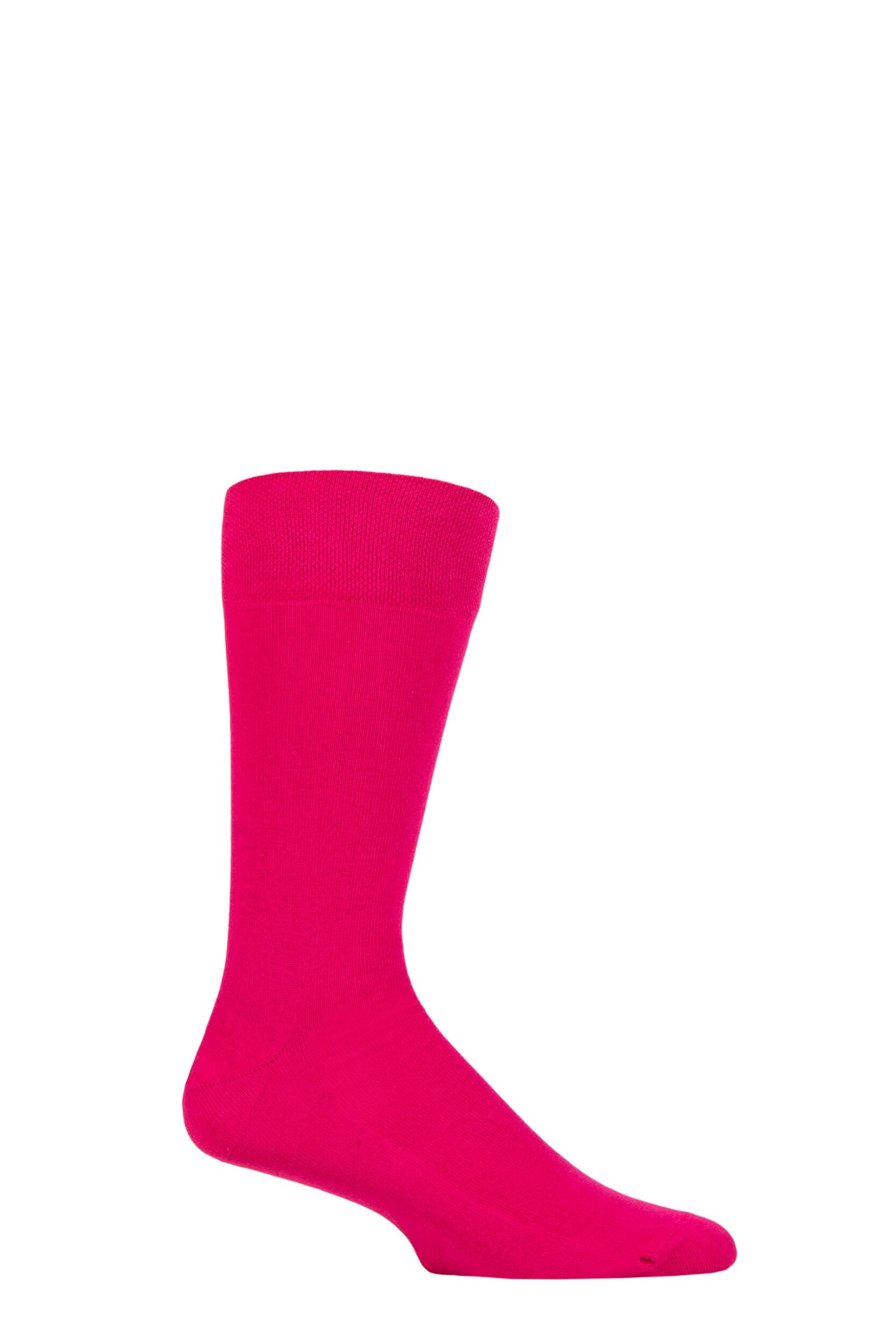 Mens 1 Pair Falke Sensitive London Cotton Left and Right Socks With Comfort Cuff Hot Pink 5.5-8 Mens