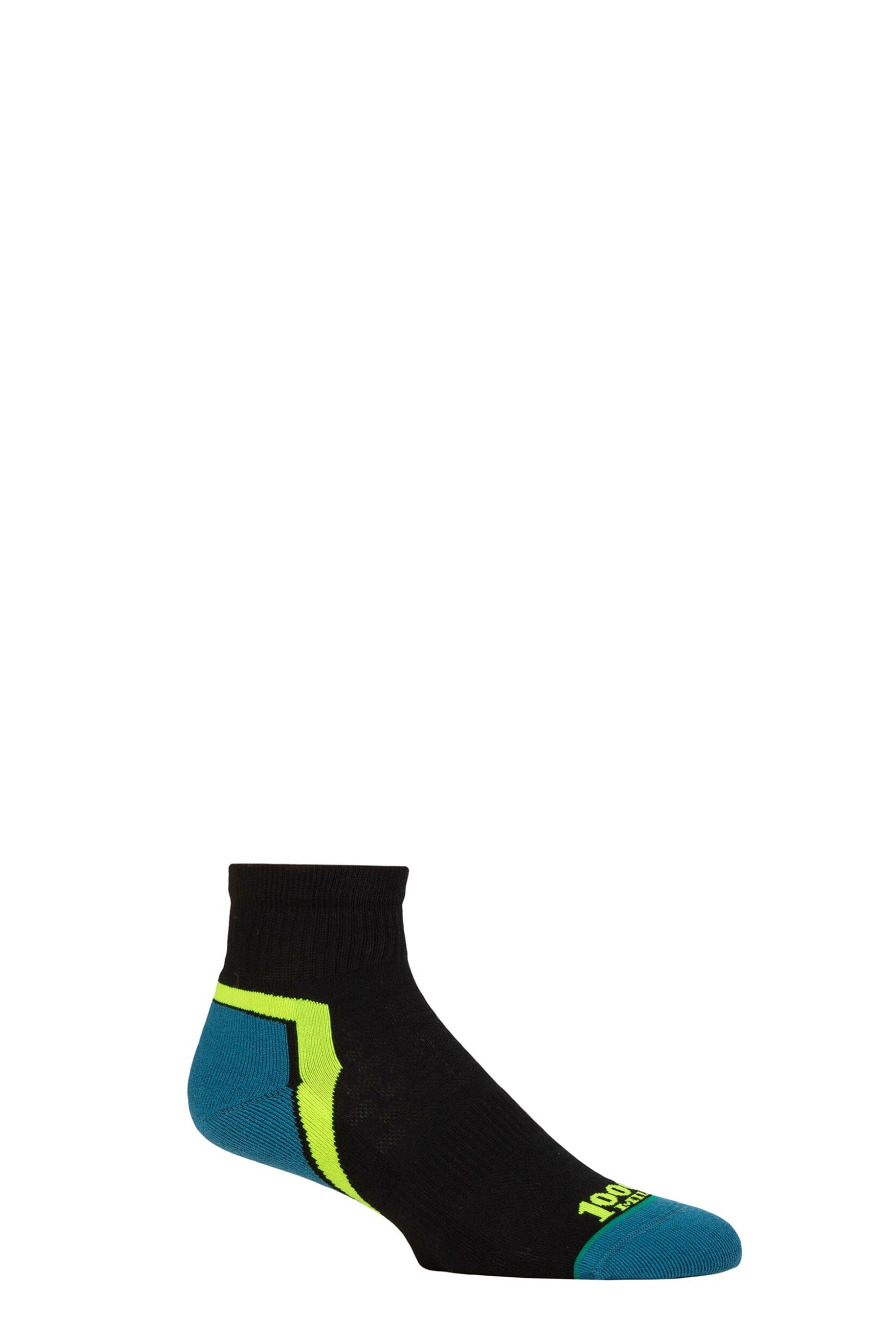 1000 Mile 1 Pair Activ Repreve Short Sports Socks Black Teal 12-14 Mens