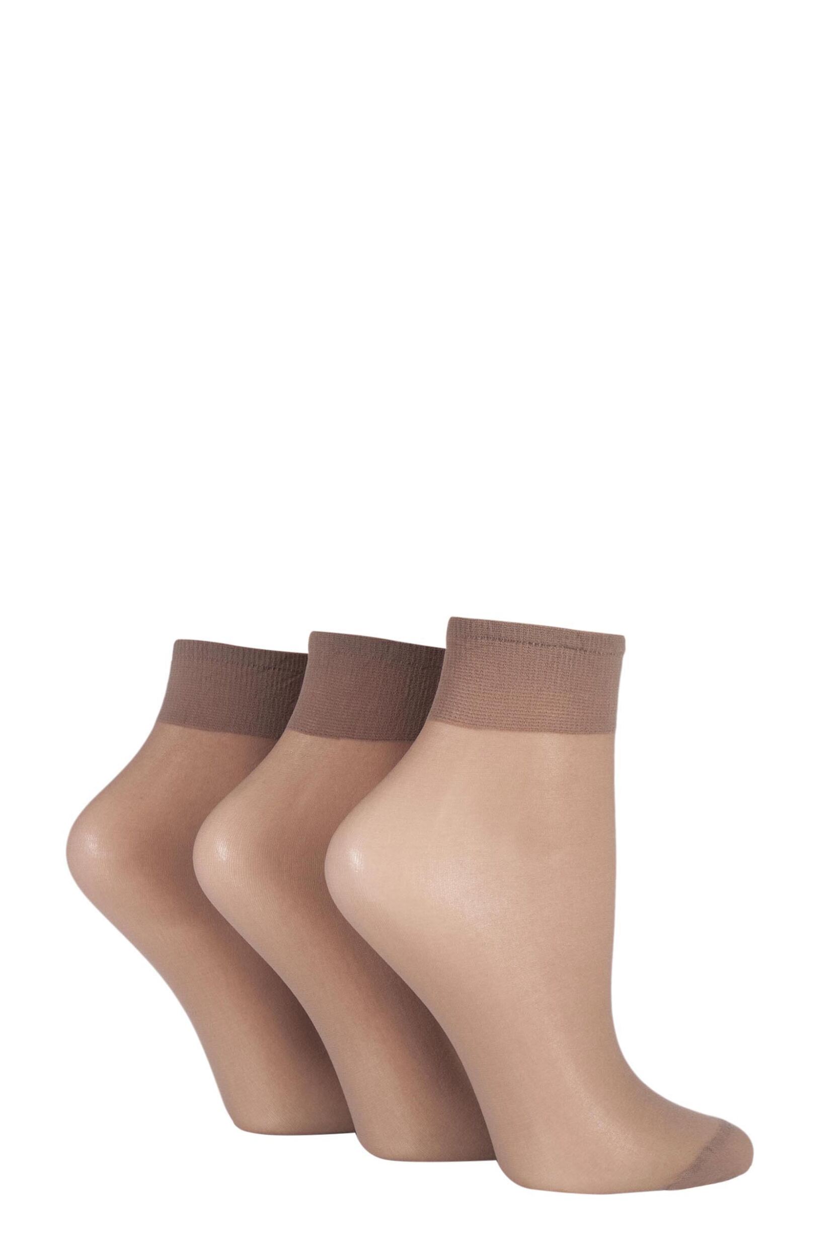 3 Pair Mink 15 Denier 100% Nylon Ankle Highs Ladies 4-8 Ladies - Elle
