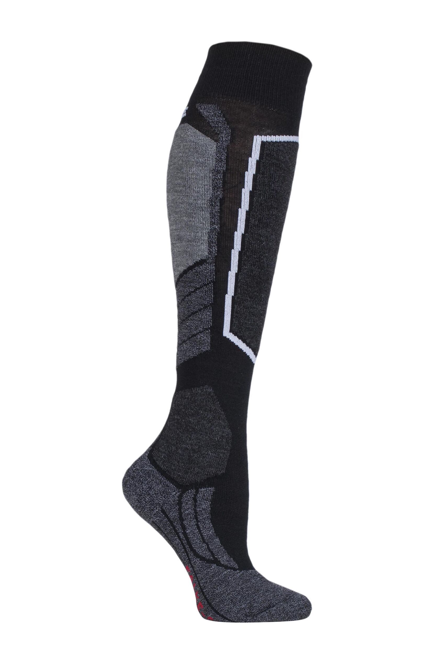 1 Pair Black SK4 Medium Volume Wool Ski Socks Ladies 5.5-6.5 Ladies - Falke