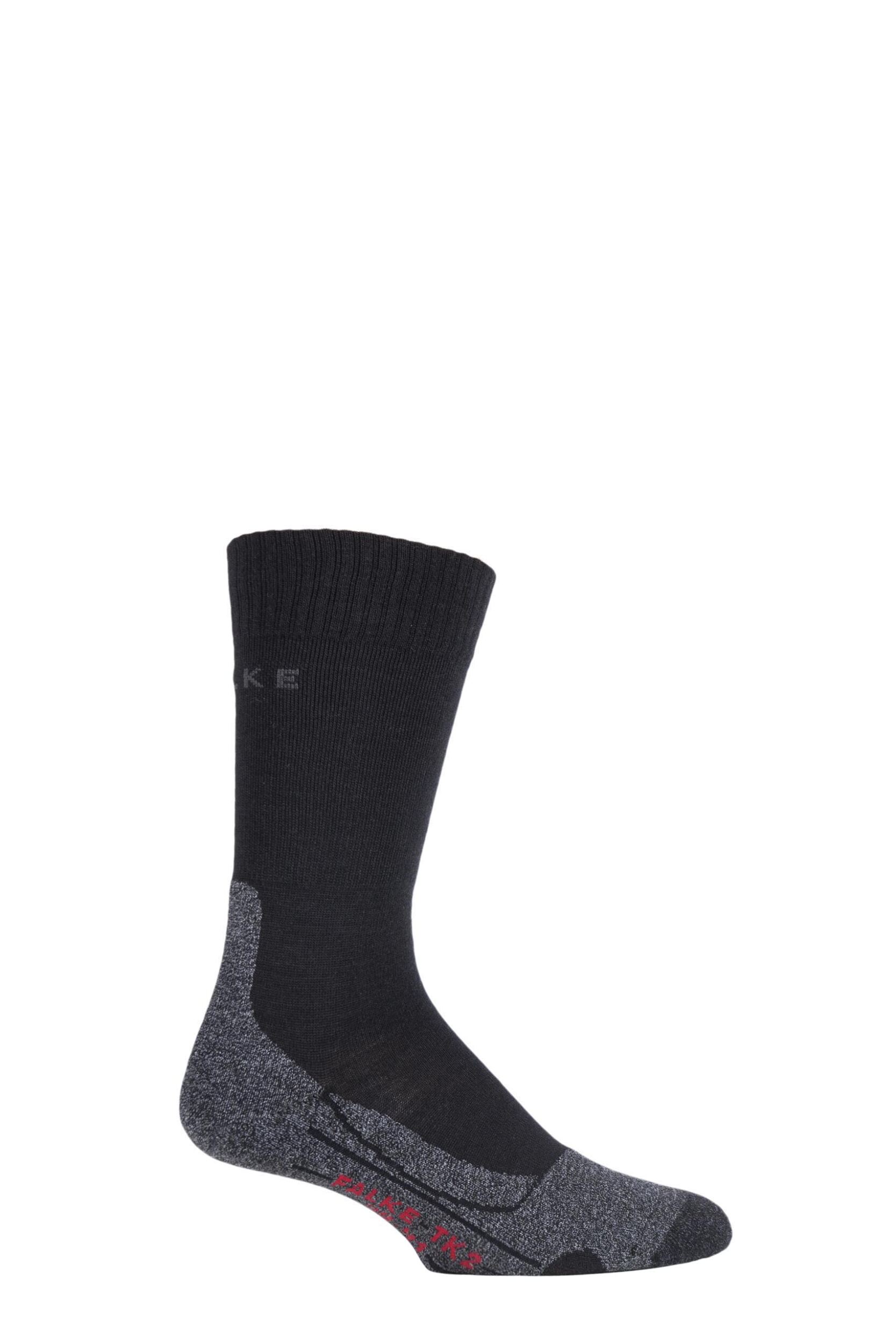 1 Pair Black TK2 Medium Volume Ergonomic Cushioned Trekking Socks Men's 11-12.5 Mens - Falke