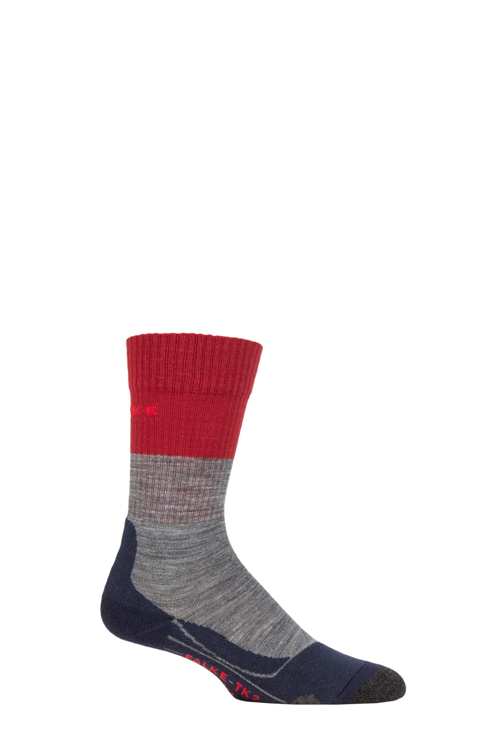 Image of Mens 1 Pair Falke TK2 Volume Ergonomic Cushioned Trekking Socks Grey 5.5-7.5