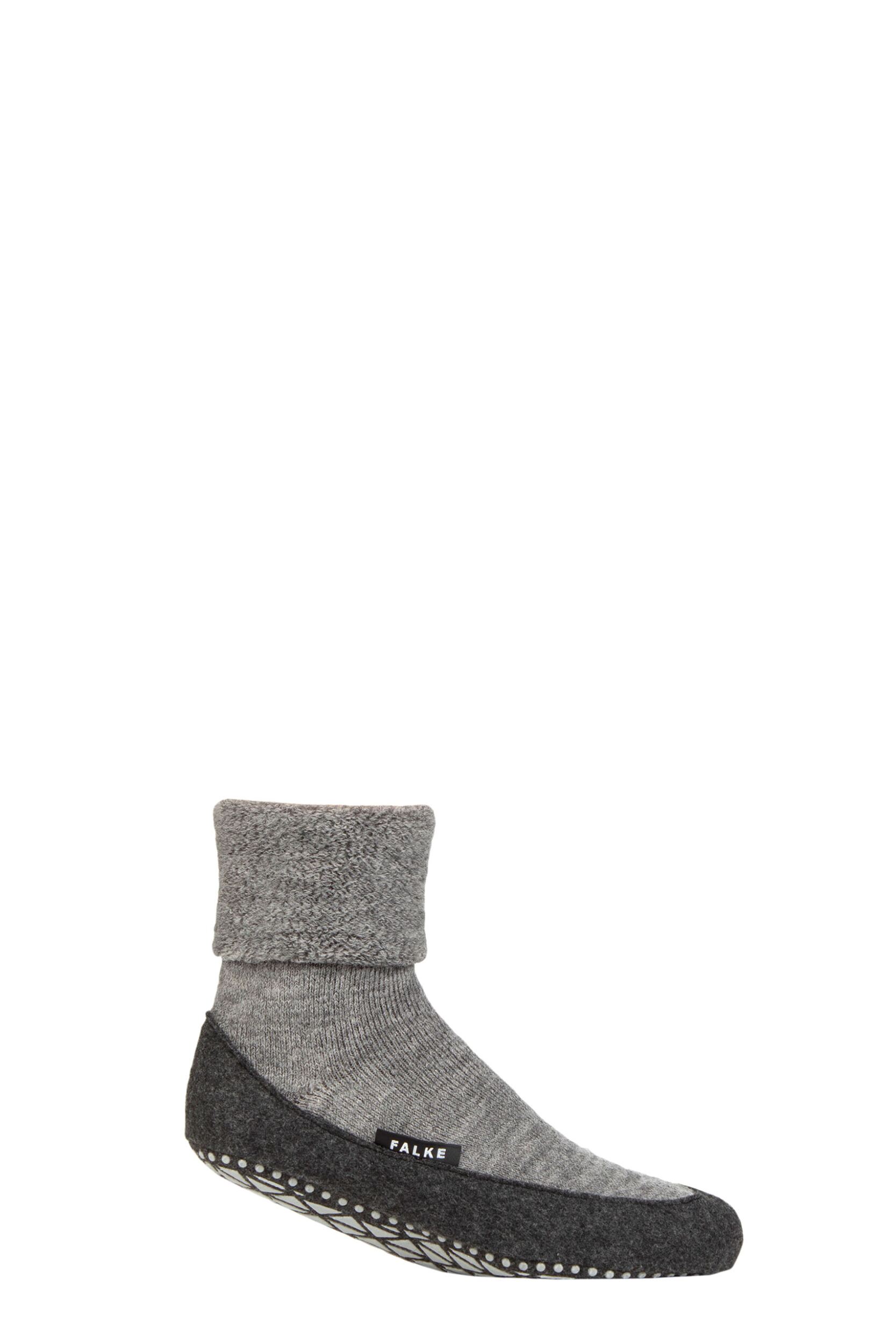 Image of Mens 1 Pair Falke Cosyshoe Virgin Wool Home Socks Grey Melange 4-5 Mens