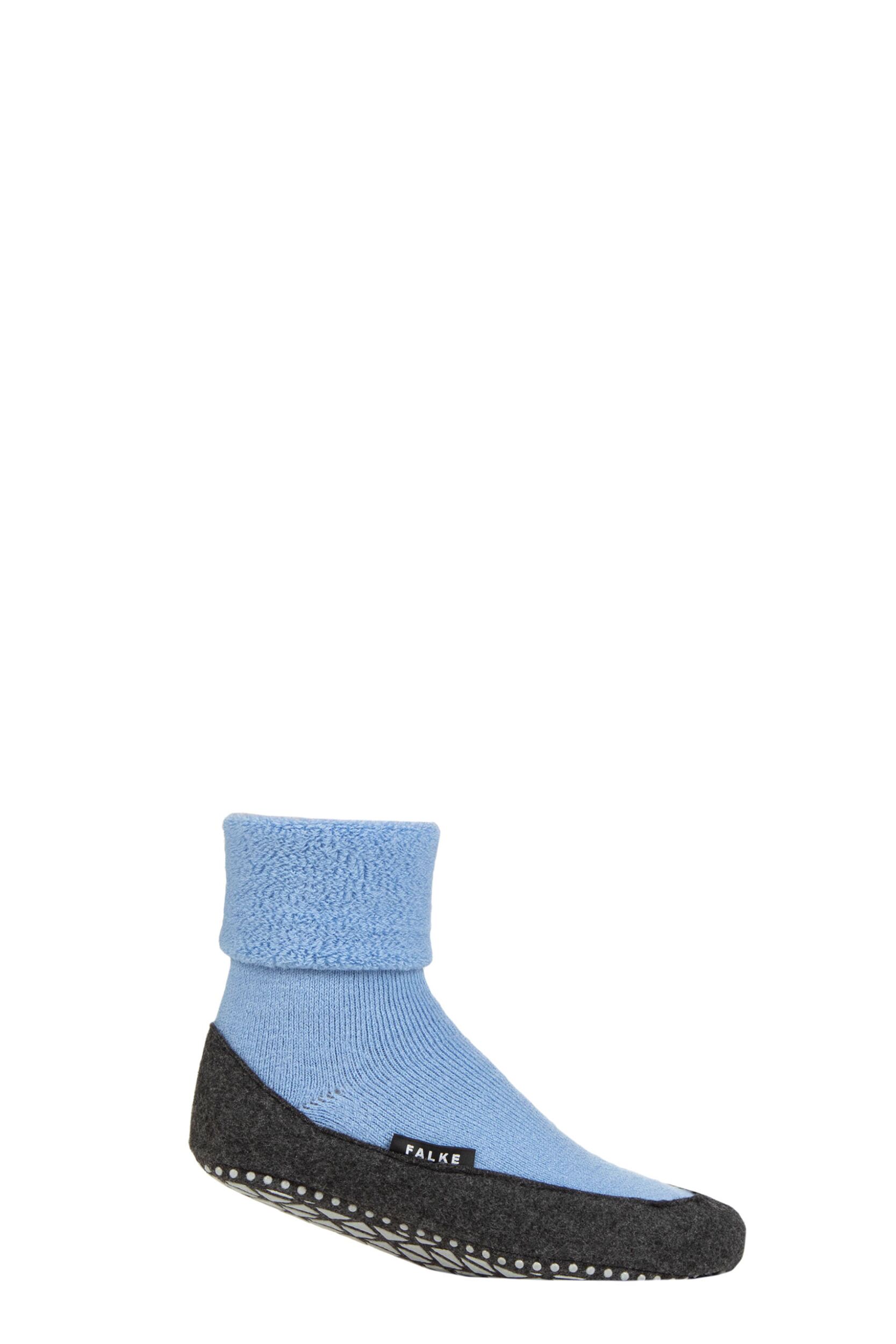 Image of Mens 1 Pair Falke Cosyshoe Virgin Wool Home Socks Lagoon Mens
