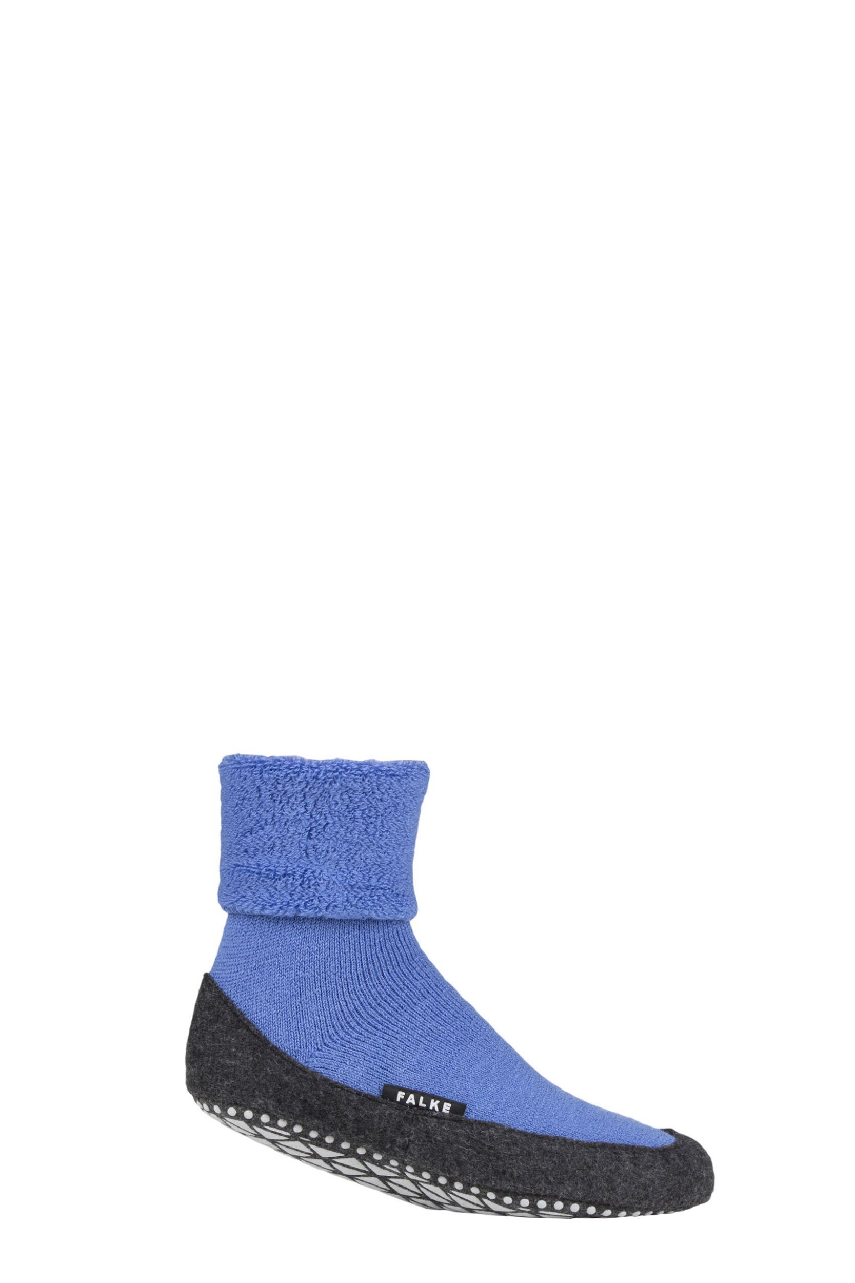 Mens 1 Pair Falke Cosyshoe Virgin Wool Home Socks Blue Iris 5.5-6.5 Mens
