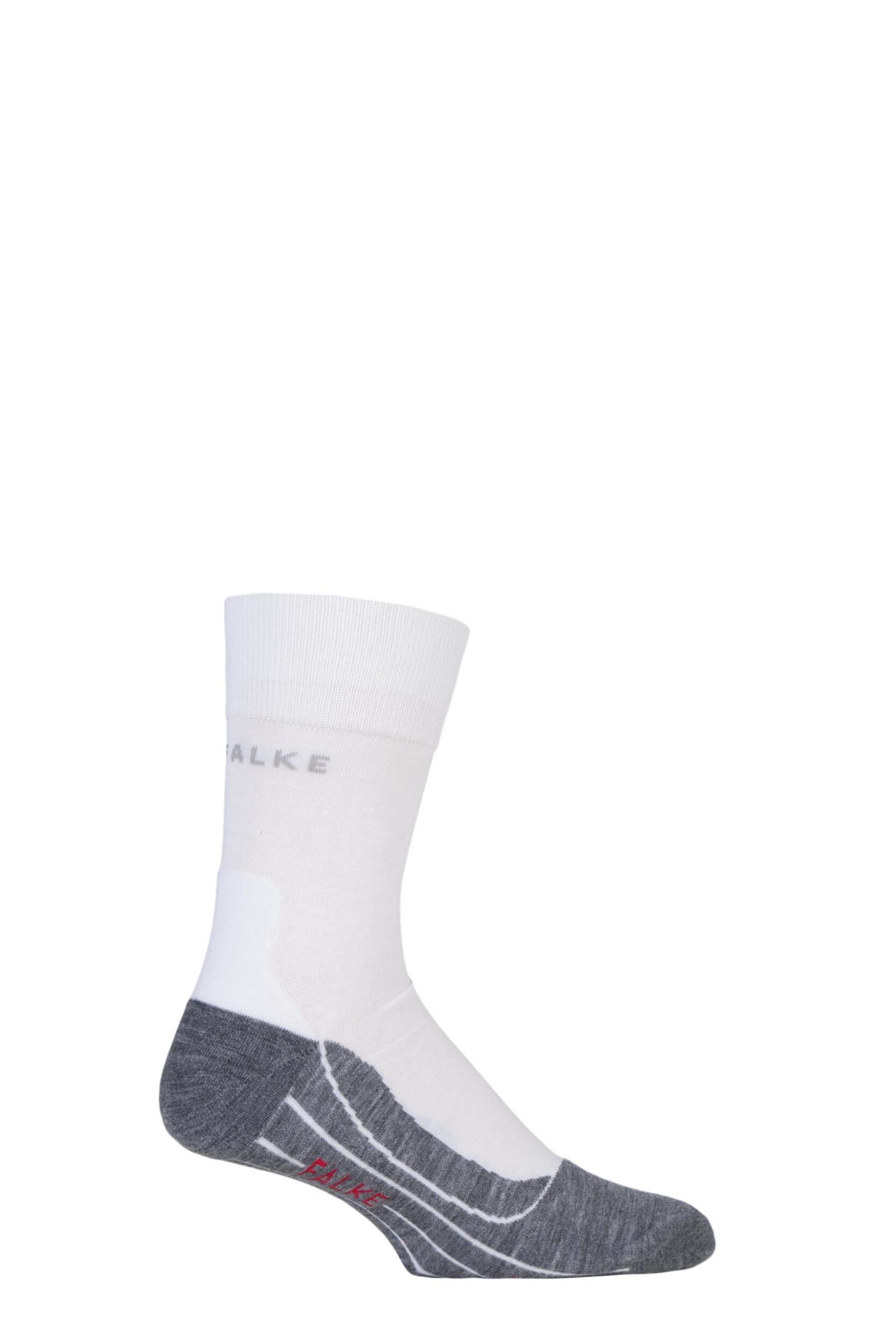 1 Pair White / Grey RU4 Cool Volume Ergonomic Cushioned Crew Running Socks Men's 9.5-10.5 Mens - Falke
