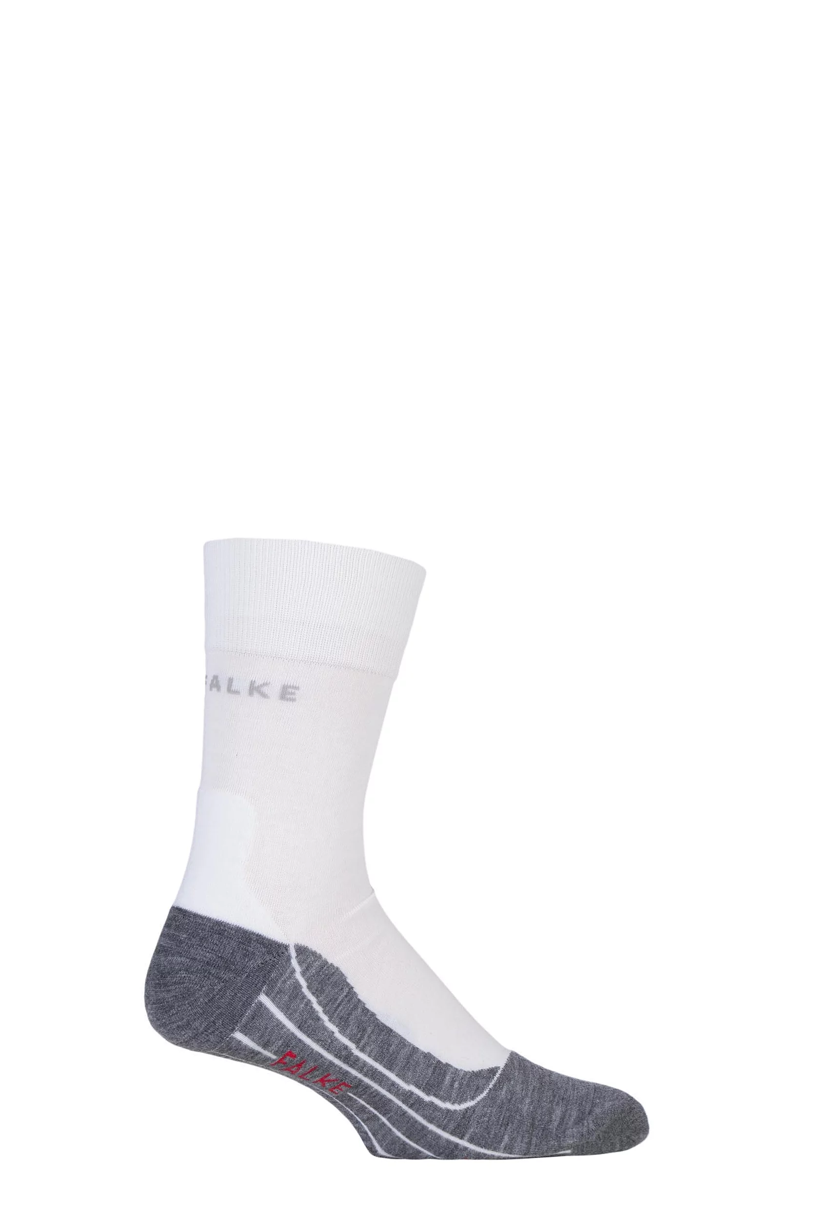 1 Pair White / Grey RU4 Cool Volume Ergonomic Cushioned Crew Running Socks Men's 9.5-10.5 Mens - Falke