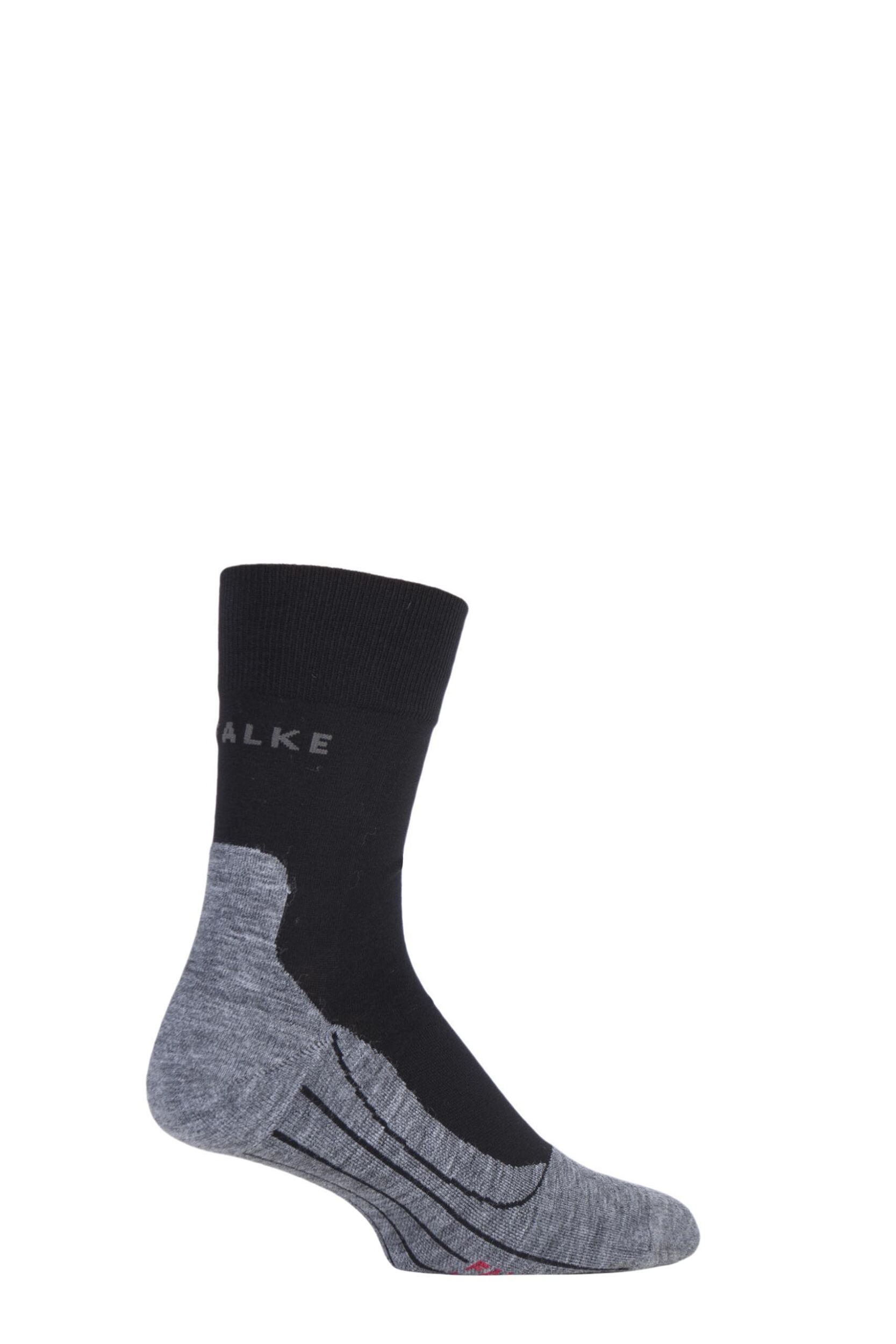 1 Pair Black / Grey RU4 Cool Volume Ergonomic Cushioned Crew Running Socks Men's 5.5-7.5 Mens - Falke