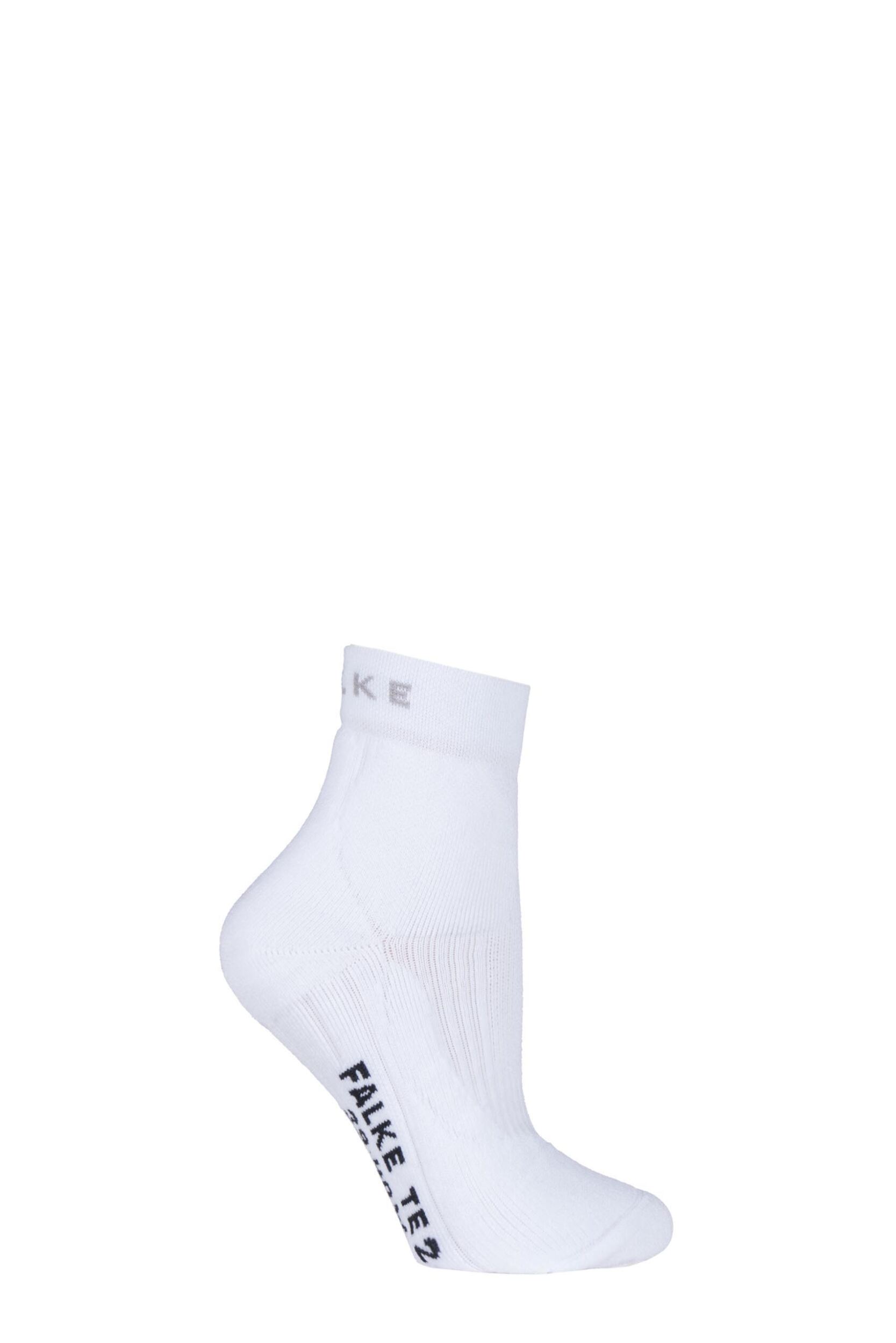 1 Pair White TE2 Short Medium Volume Ergonomic Cushioned Short Tennis Socks Ladies 7-8 Ladies - Falke