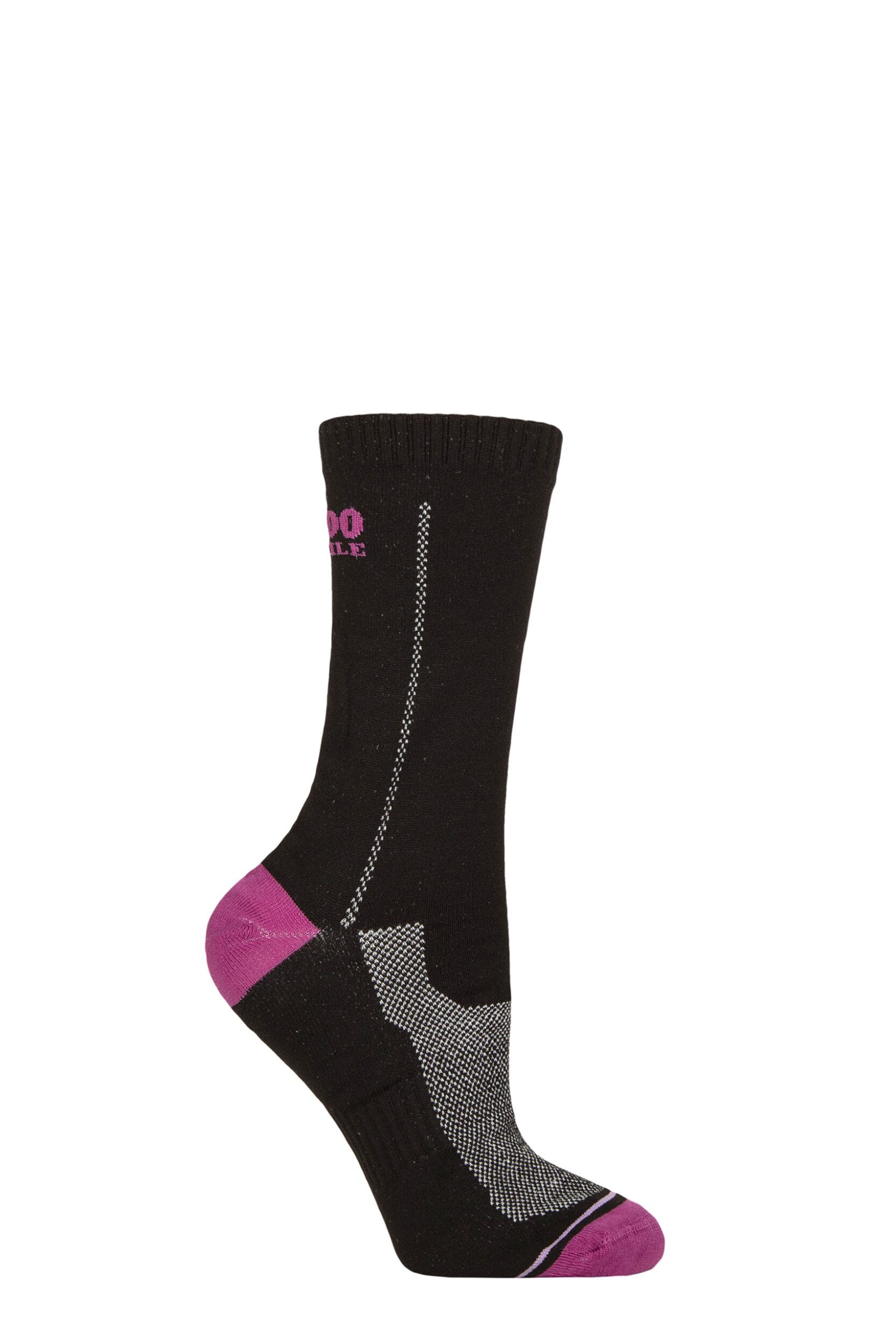 Image of Mens and Women's 1 Pair 1000 Mile All Terrain Repreve Socks Black / Purple Women's 6-8.5