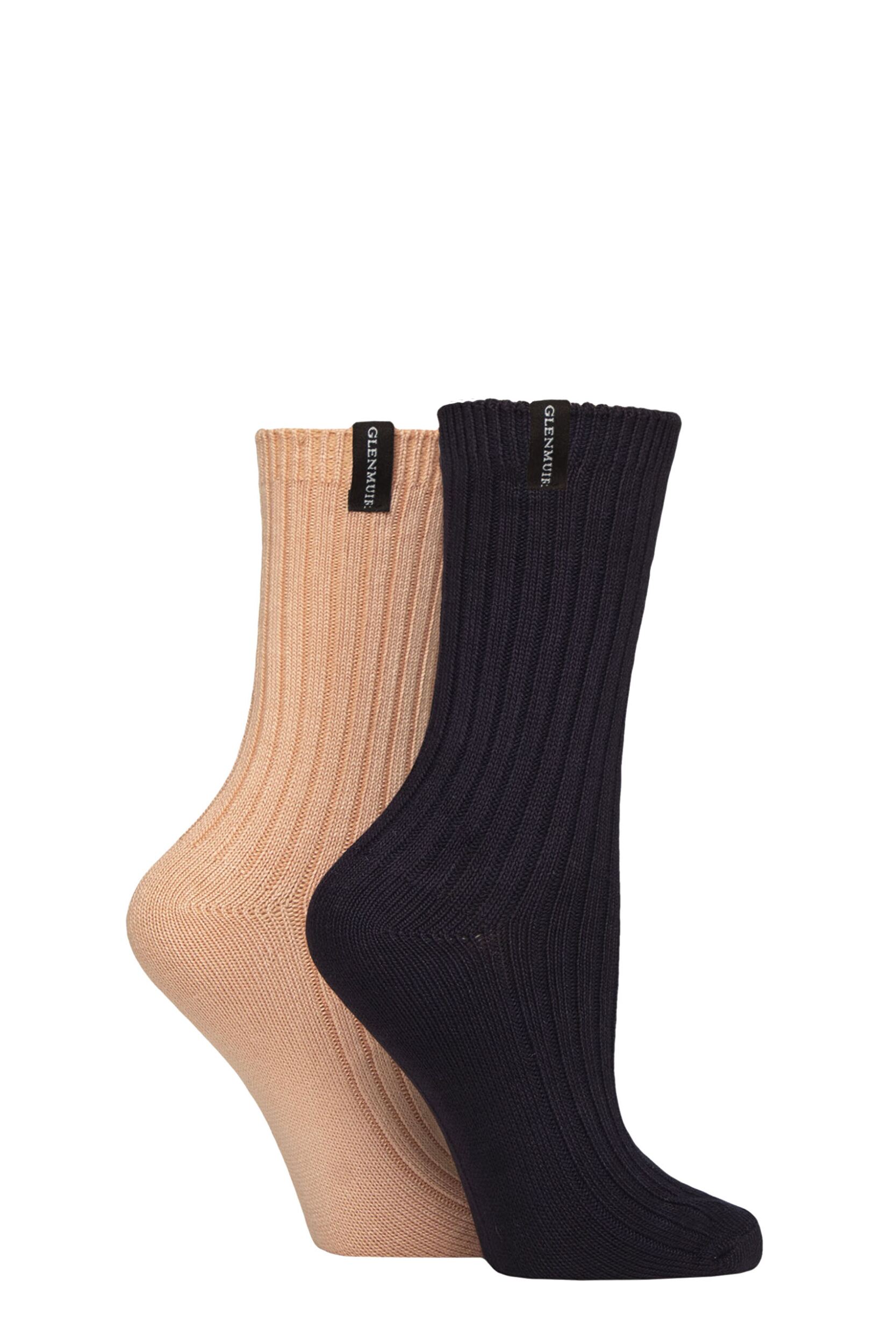 Women's 2 Pair Glenmuir Light Cushioned Bamboo Boot Socks Navy / Pink 4-8 Women's
