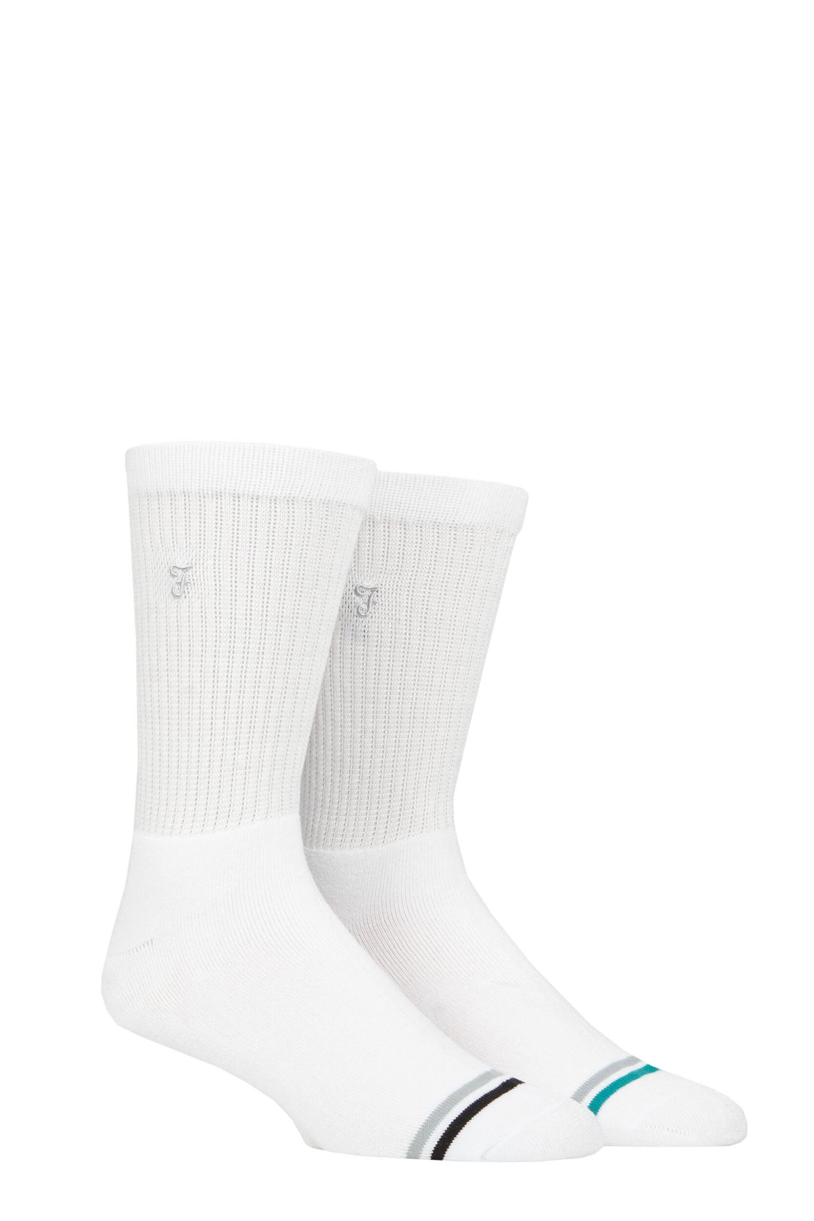 Mens 2 Pair Farah Bamboo Leisure Socks White 6-11 Mens