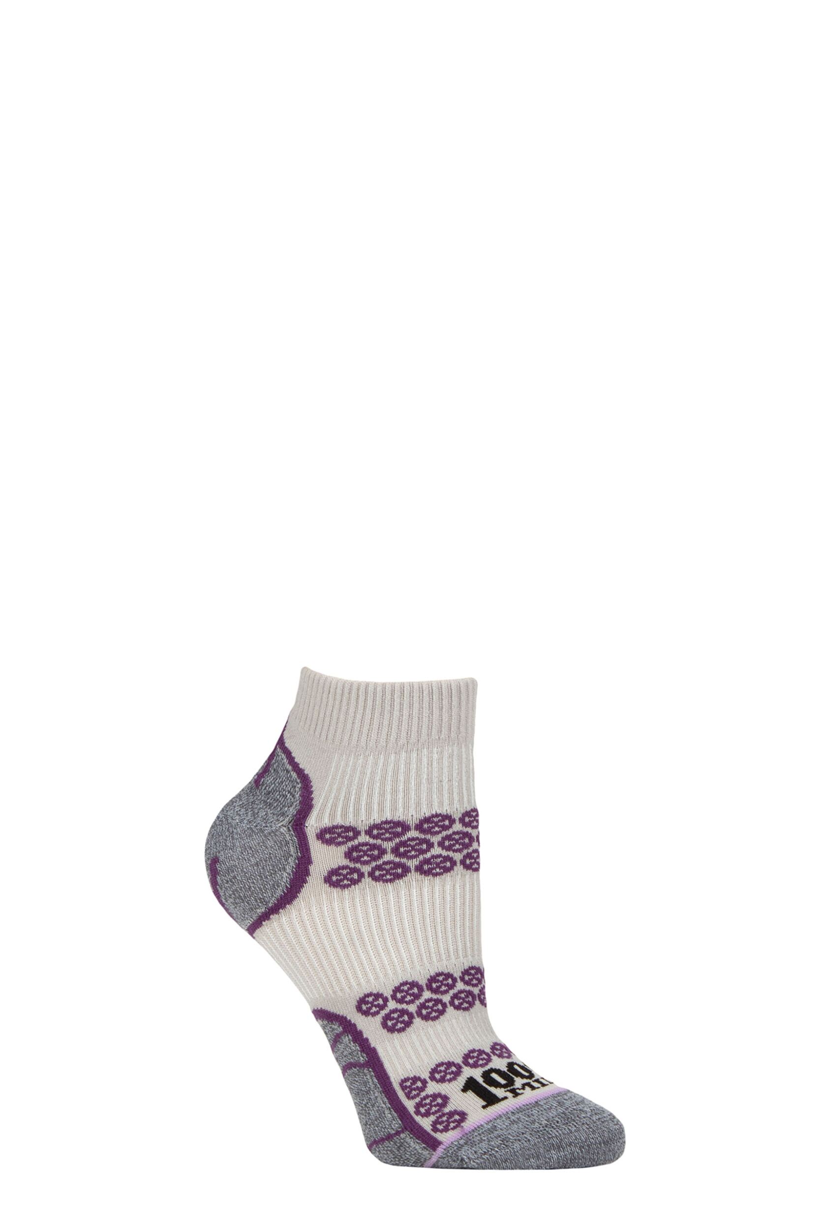 Mens and Women's 1 Pair 1000 Mile Lite Anklet Double Layer Socks Silver / Purple 3-5.5 Ladies