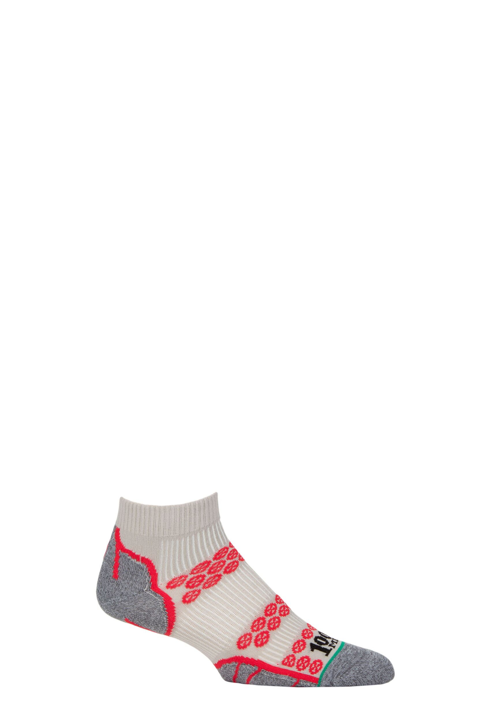 Mens and Women's 1 Pair 1000 Mile Lite Anklet Double Layer Socks Silver / Red 9-11.5 Mens