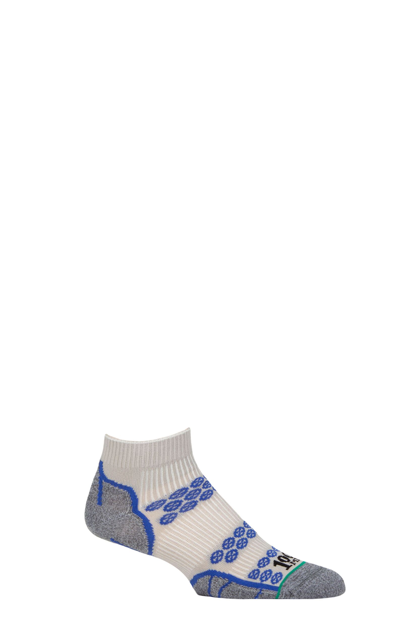 Mens and Women's 1 Pair 1000 Mile Lite Anklet Double Layer Socks Silver Royal / Blue 3-5.5 Ladies