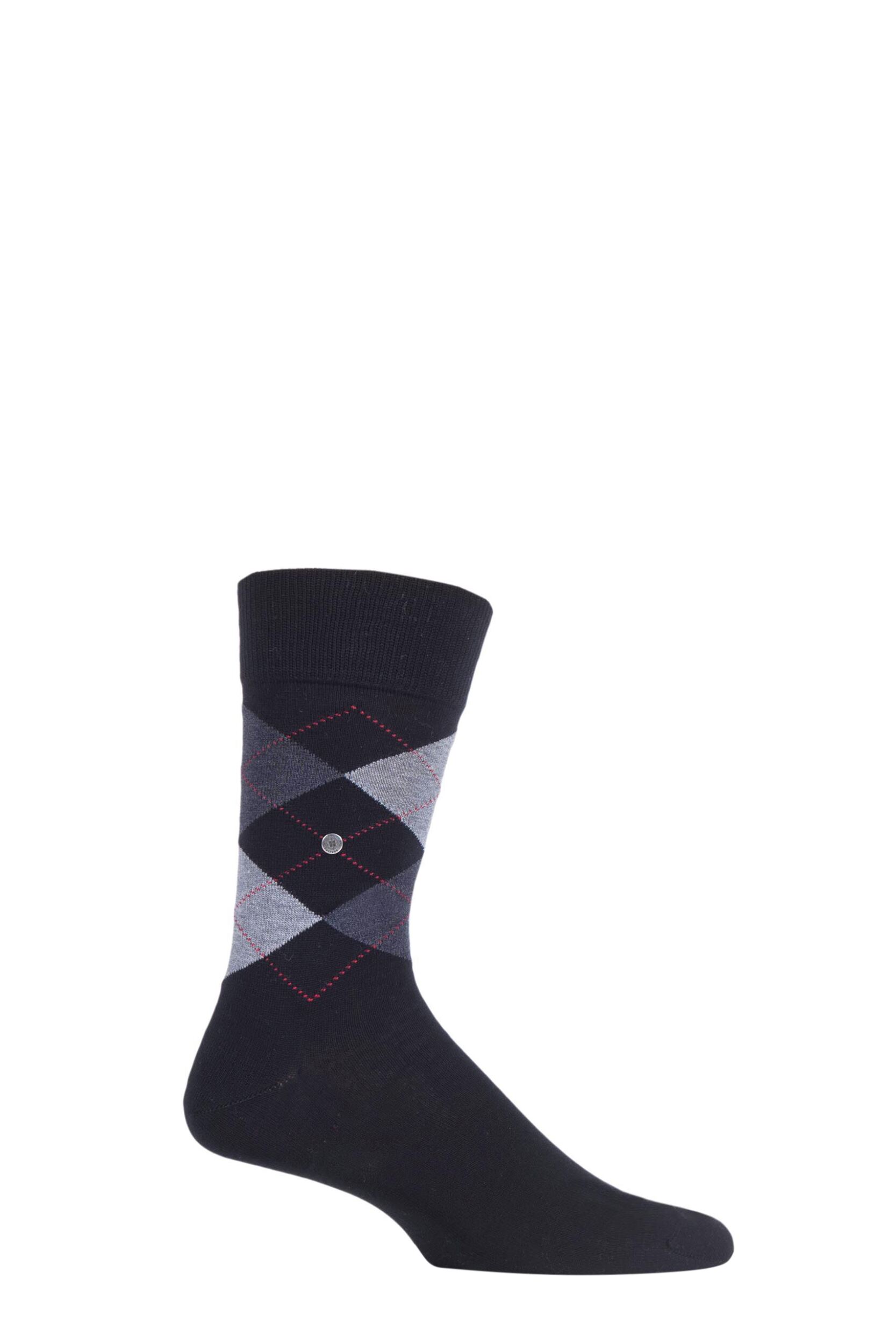 Mens 1 Pair Burlington Manchester Argyle Cotton Socks Black / Grey 6.5-11 Mens