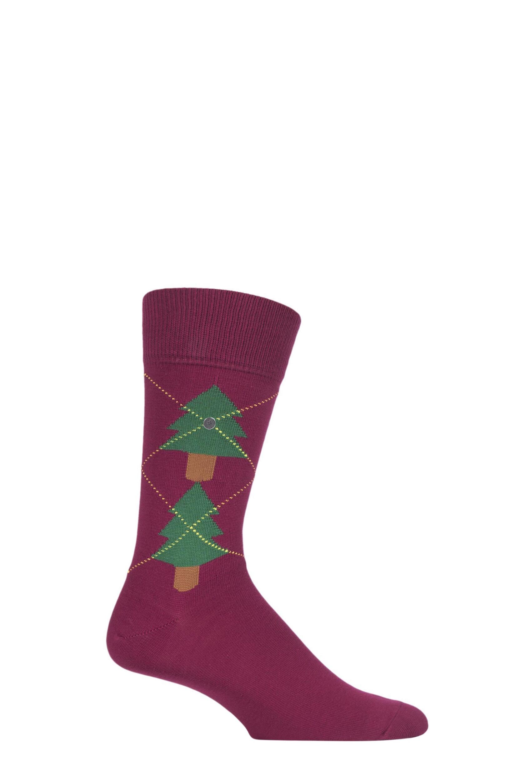 1 Pair Red Christmas Tree Argyle Cotton Socks Men's 6.5-11 Mens - Burlington