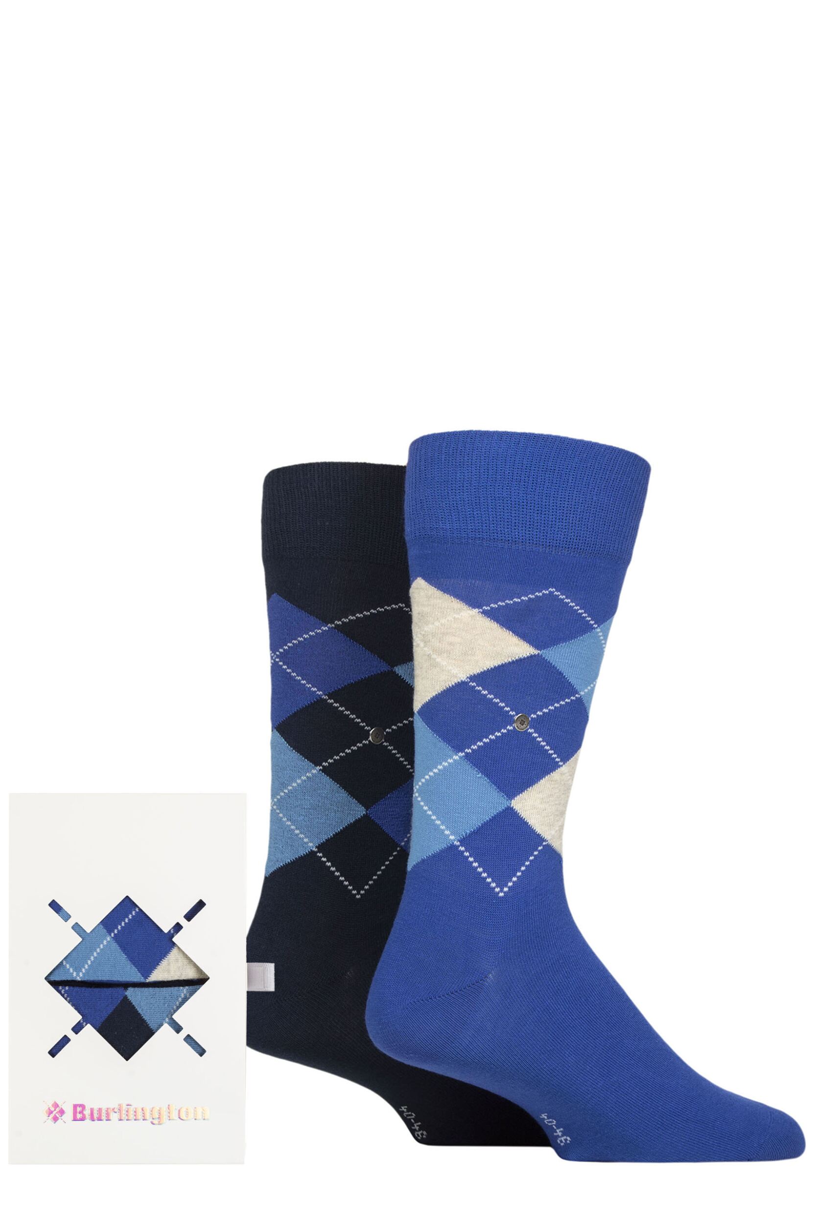 Mens 2 Pair Burlington Argyle Gift Boxed Cotton Socks Blue 6.5-11 Mens
