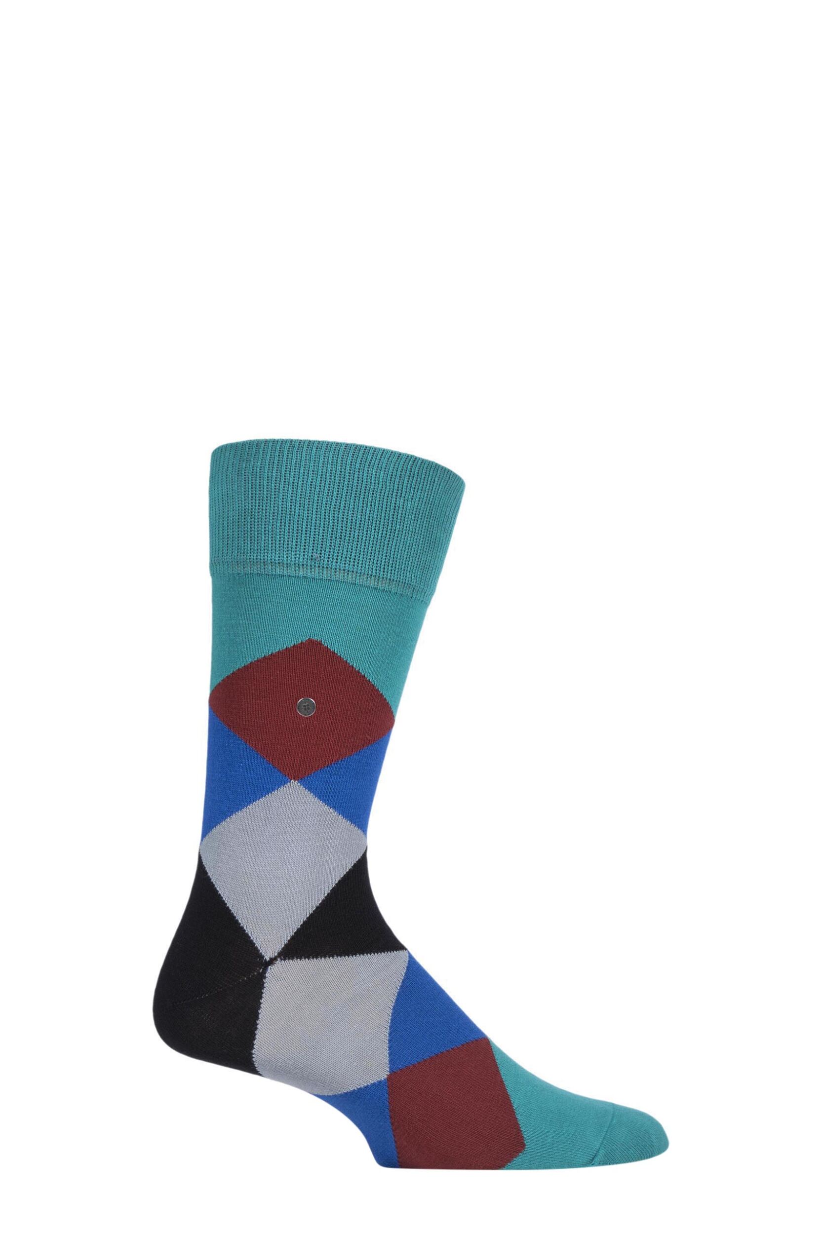 Image of 1 Pair Teal Clyde Cotton All Over Blend Argyle Socks Mens6.5-11 Mens - Burlington