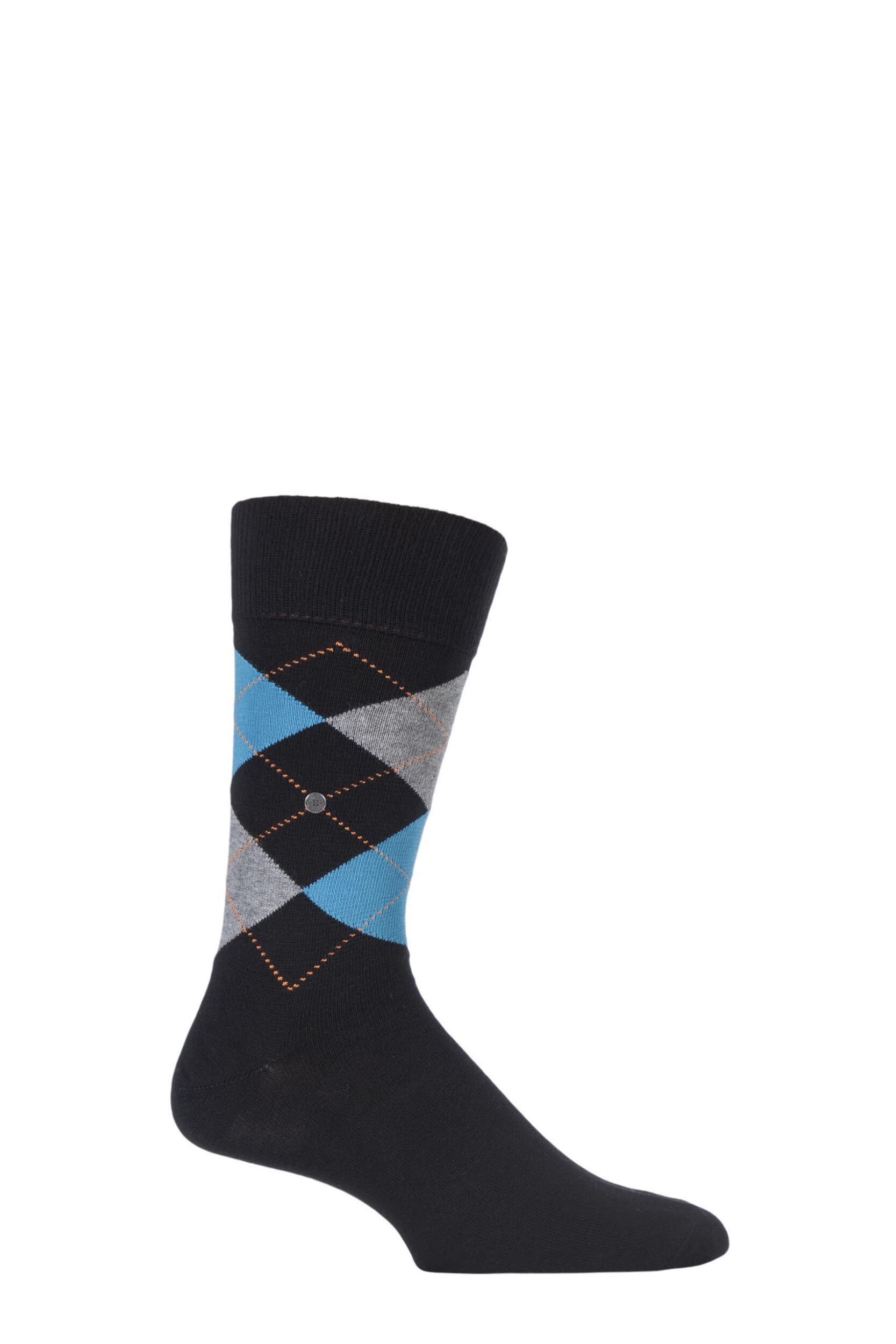 Image of 1 Pair Black King Argyle Cotton Socks Mens11-14 Mens - Burlington
