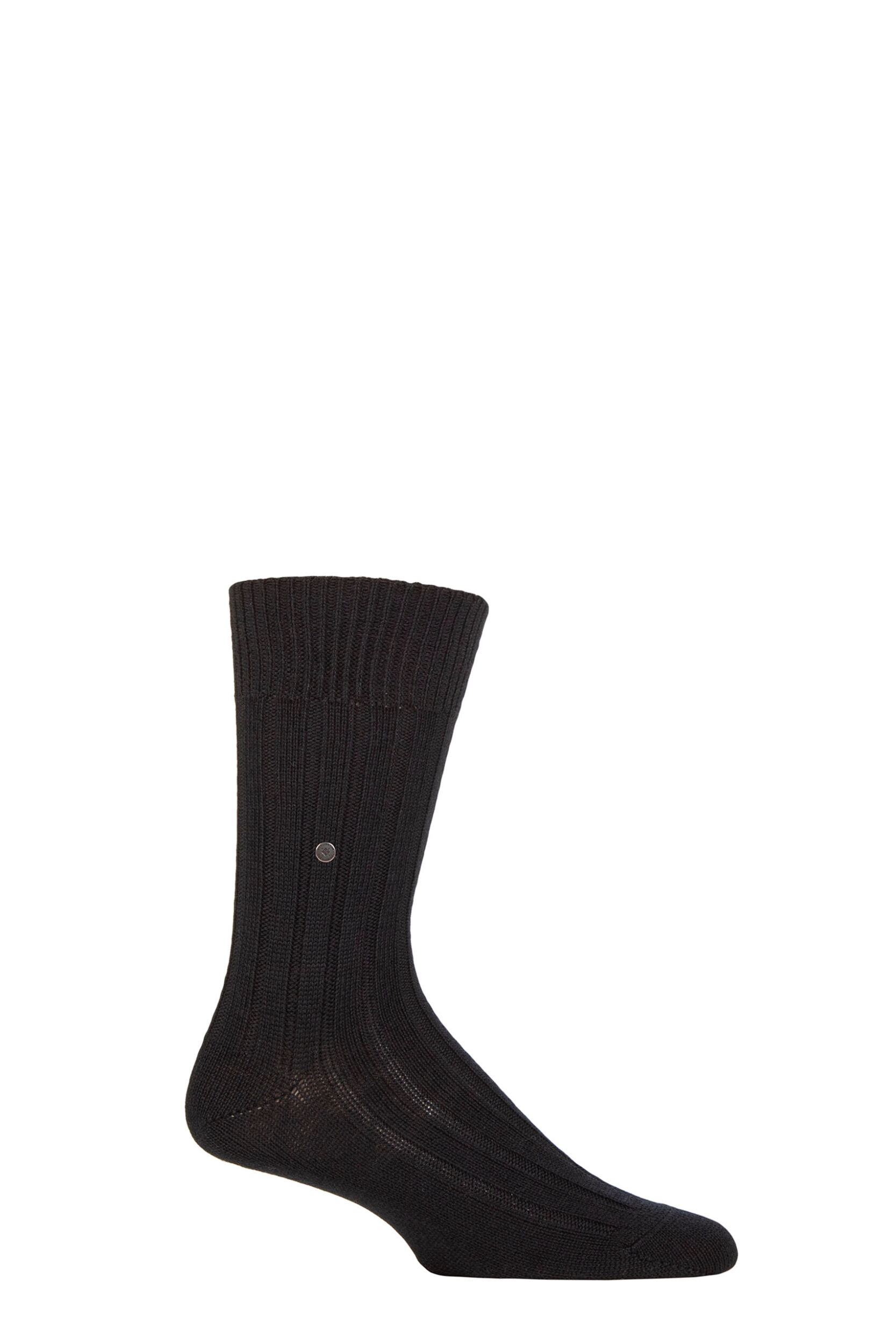 Mens 1 Pair Burlington Dover Virgin Wool Ribbed Socks Charcoal 6.5-11 Mens