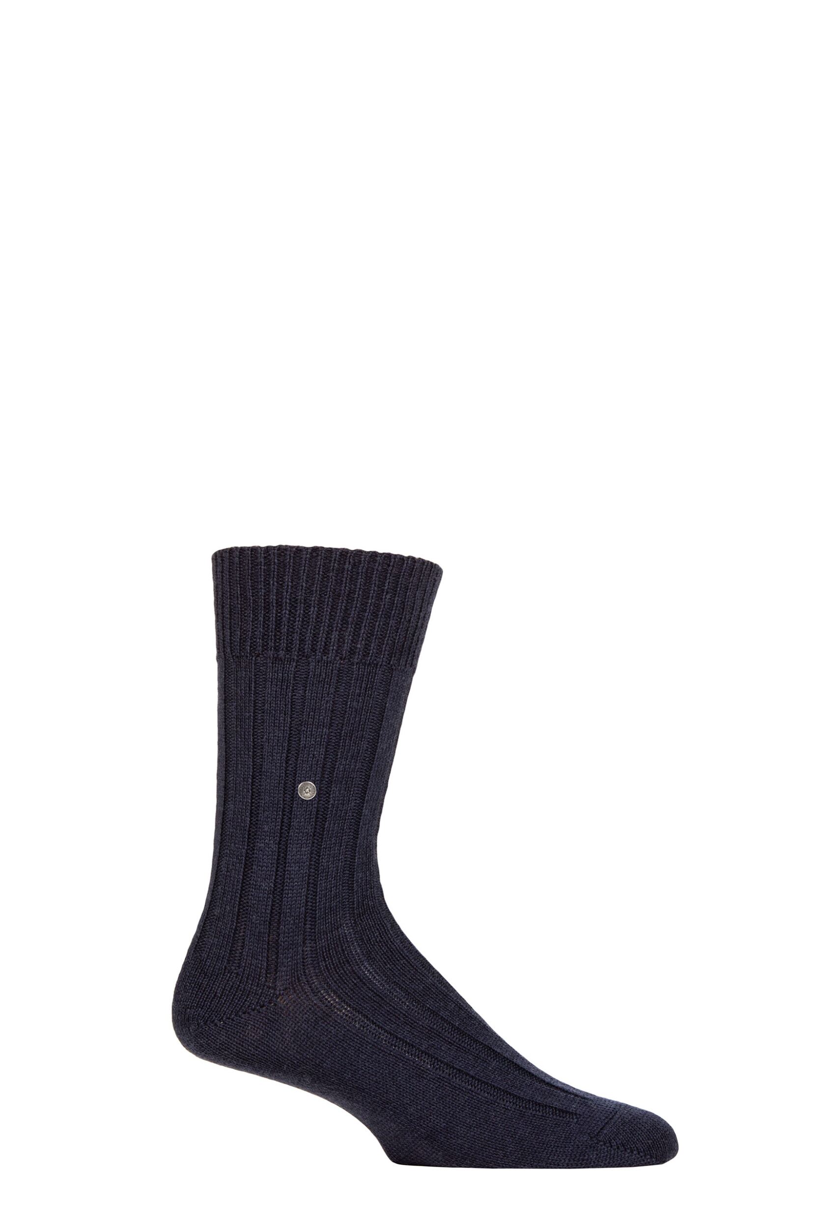 Image of Mens 1 Pair Burlington Dover Virgin Wool Ribbed Socks Navy 6.5-11 Mens