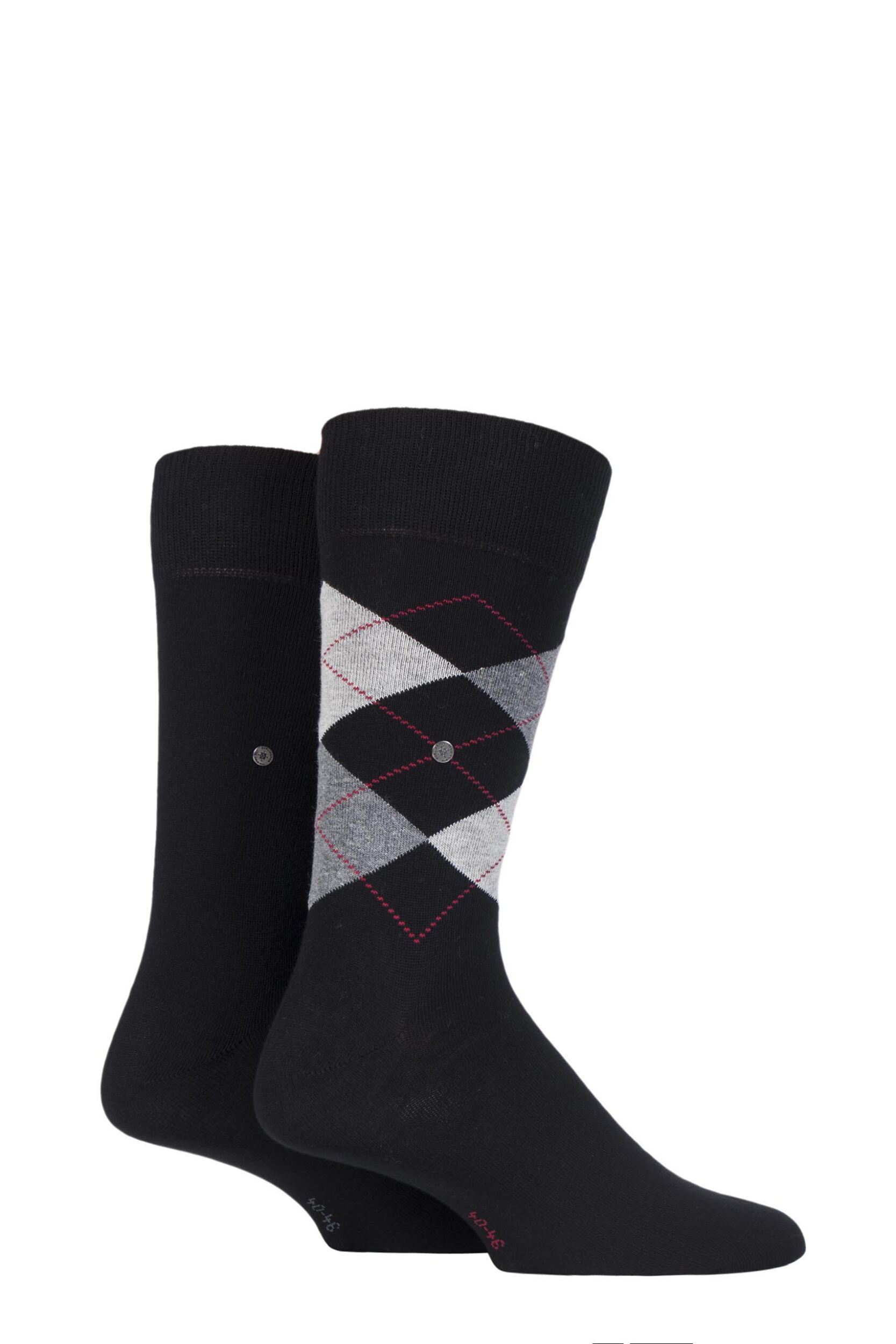 2 Pair Black Everyday Plain and Argyle Cotton Socks Men's 6.5-11 Mens - Burlington
