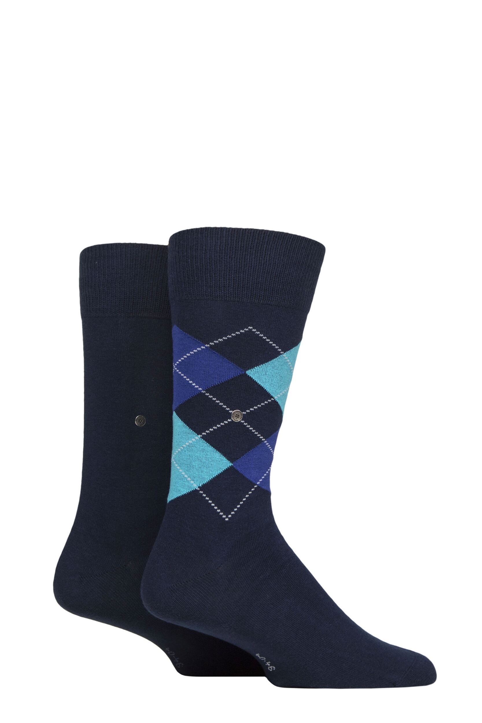 2 Pair Navy Everyday Plain and Argyle Cotton Socks Men's 6.5-11 Mens - Burlington
