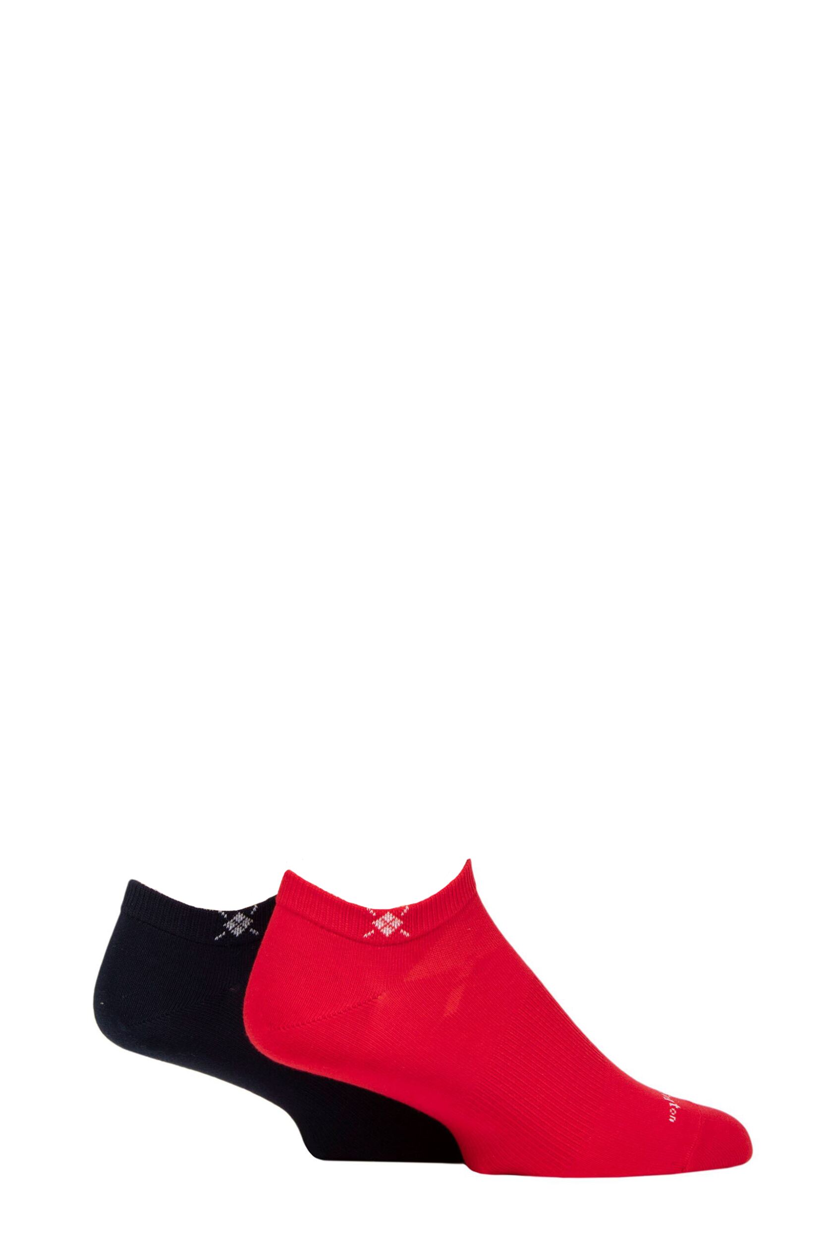 Mens 2 Pair Burlington Everyday Cotton Trainer Socks Red / Navy 6.5-11 Mens