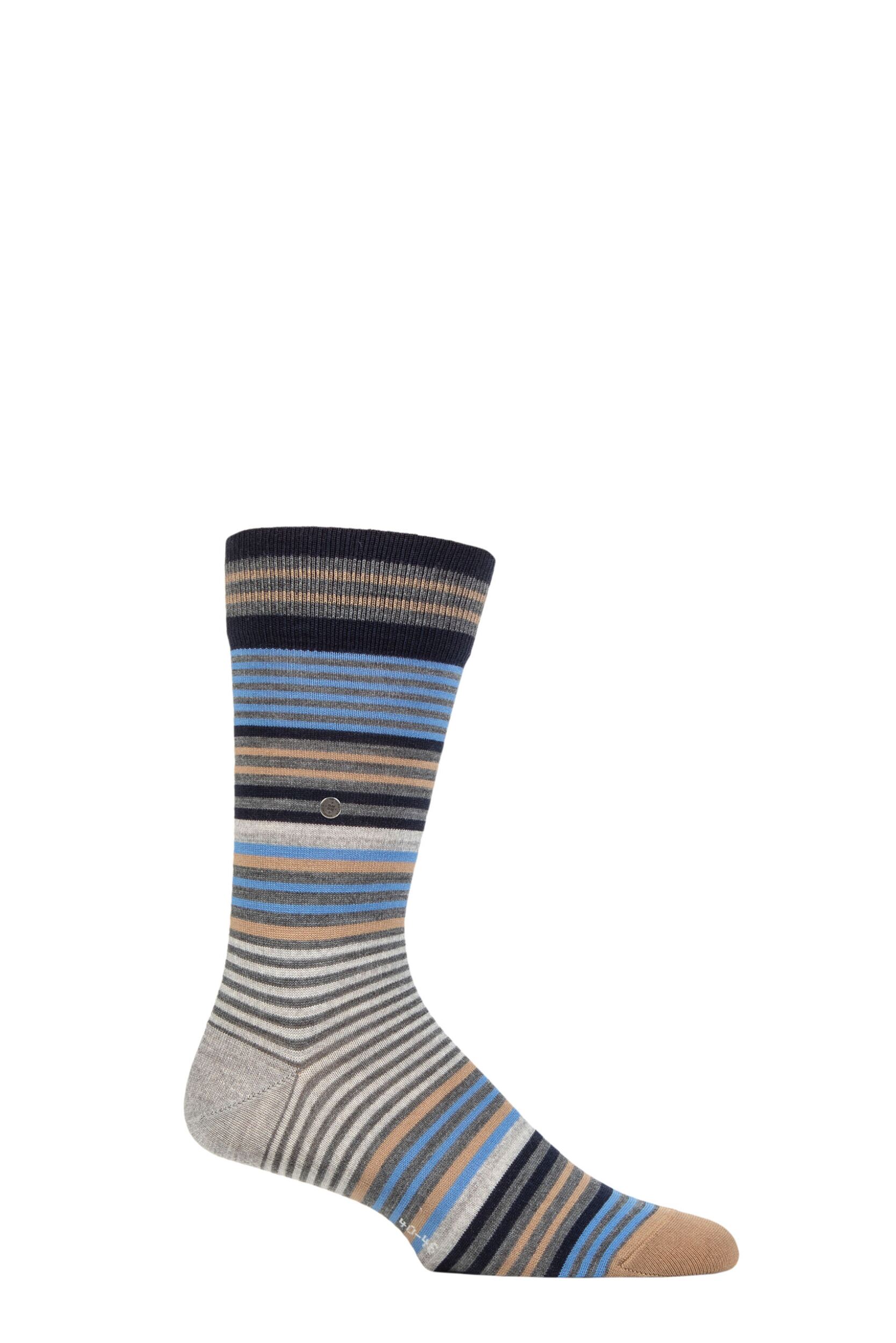 Mens 1 Pair Burlington Stripe Wool Socks Dark Grey 6.5-11 Mens