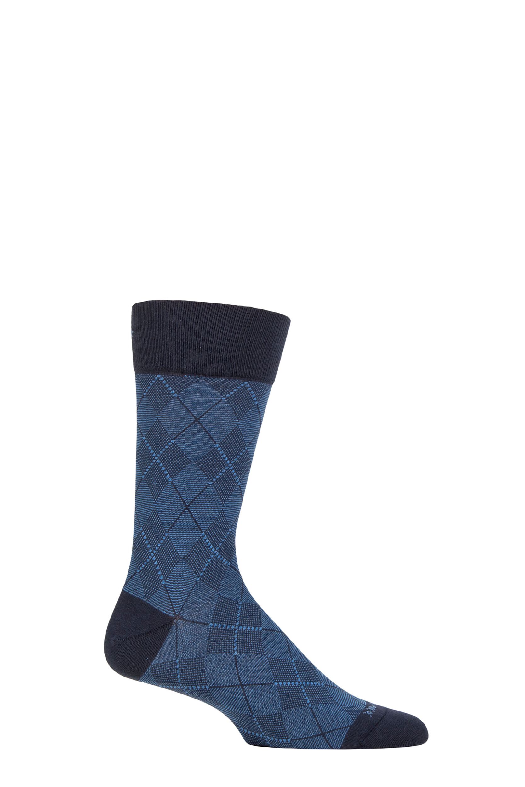 Mens 1 Pair Burlington Carrington Cotton Argyle Socks Marine 6.5-11 Mens