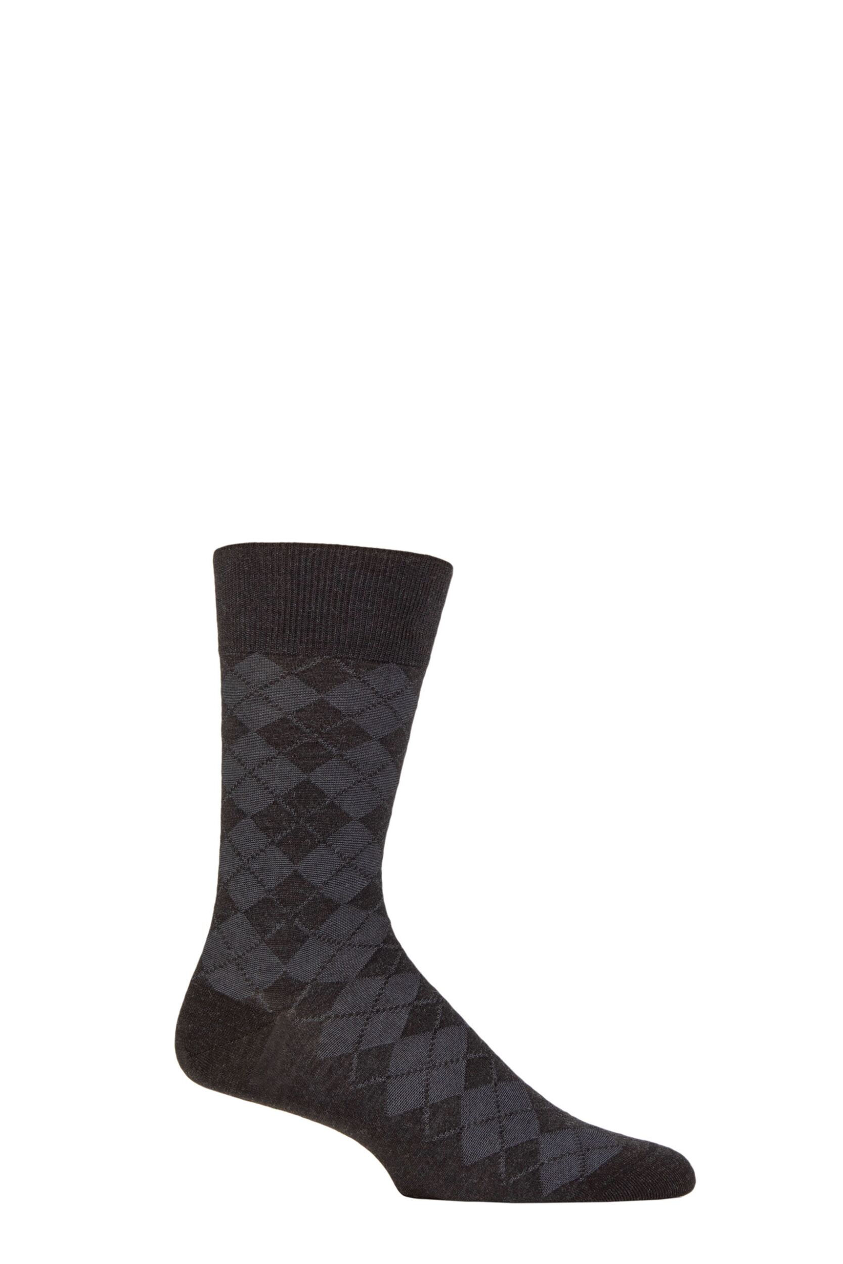 Mens 1 Pair Burlington Leyton All Over Argyle Virgin Wool Socks Anthracite Melange 6.5-11 Mens