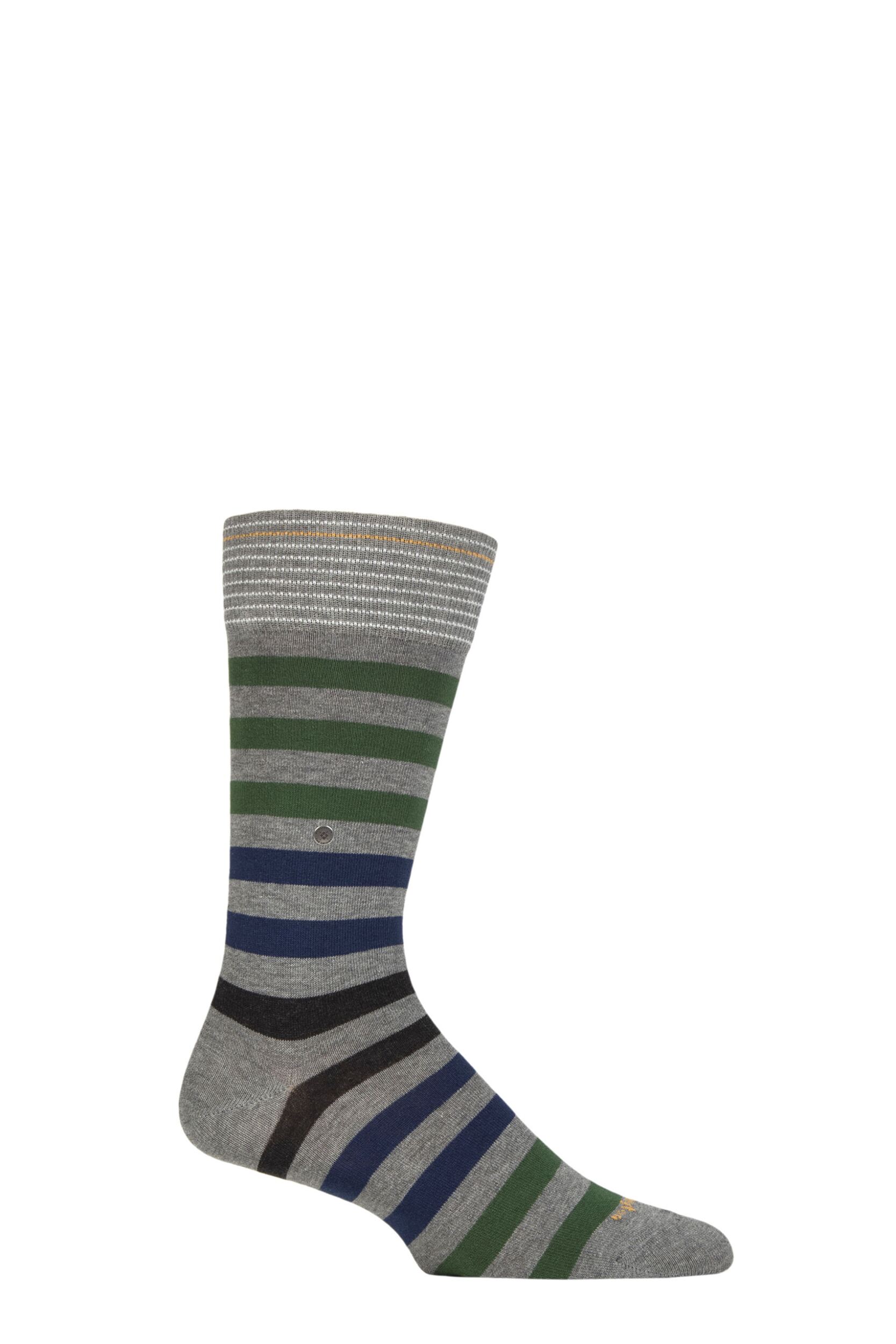 Image of Mens 1 Pair Burlington Blackpool Multi Striped Cotton Socks Greys 6.5-11 Mens